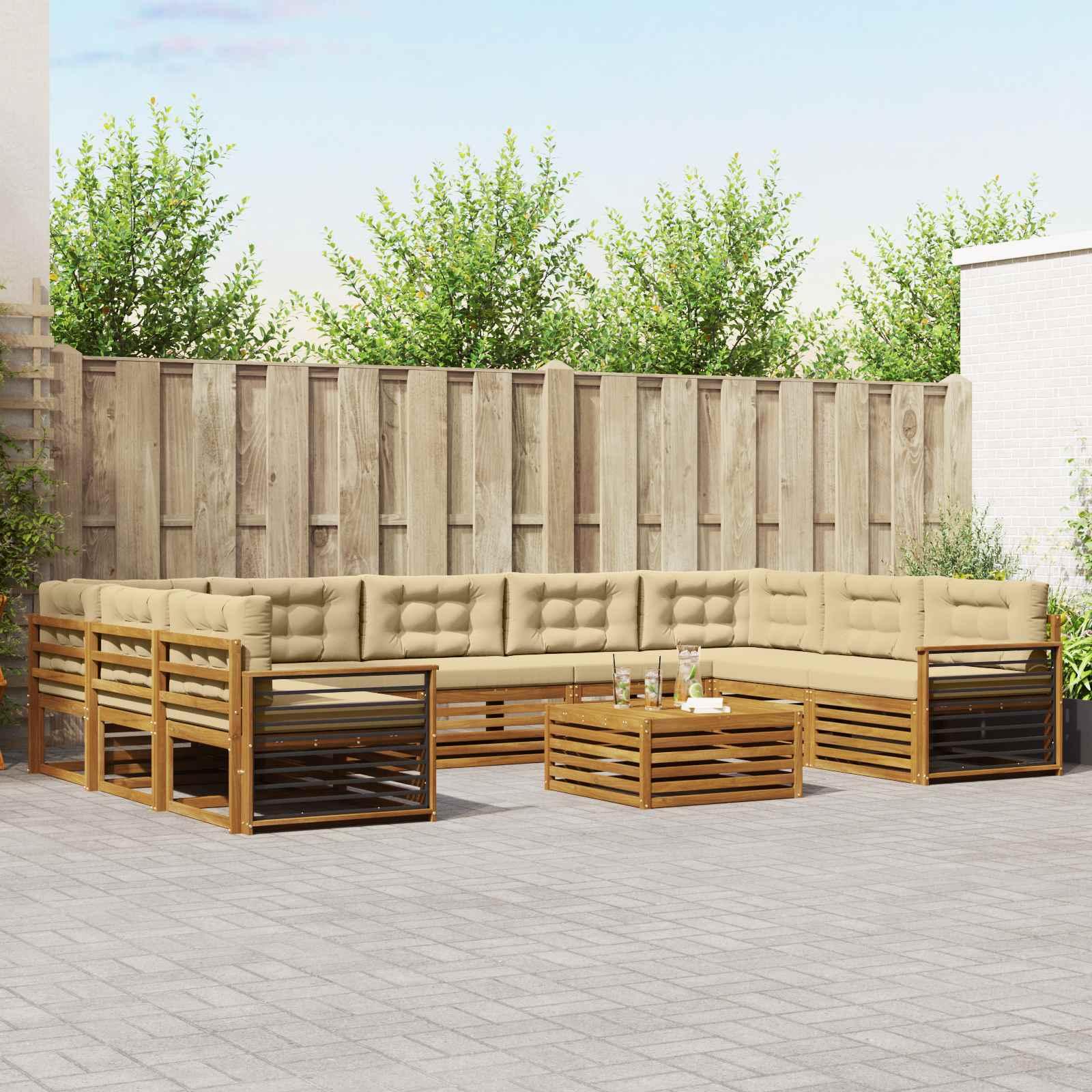 Sofasæt med pude 10 stk Naturlig og Beige Massivt Akacietræ billede
