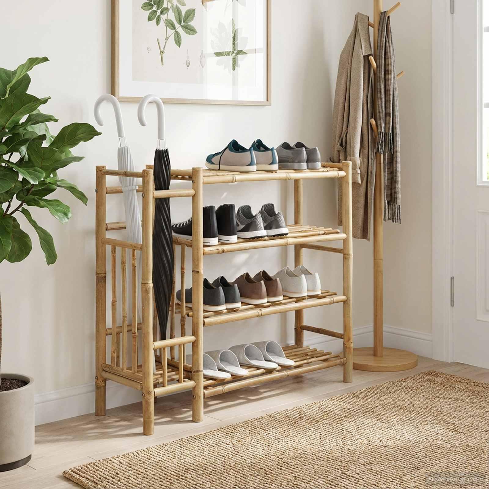Skostativ med hylde Naturfarvet 88 x 27 x 80 cm Bambus billede