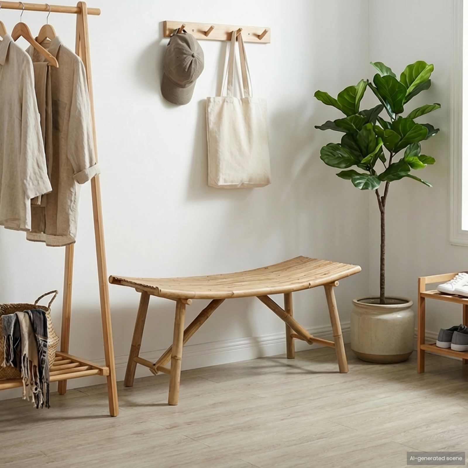Havebænk Naturfarvet 110 x 45 x 50 cm Bambus billede