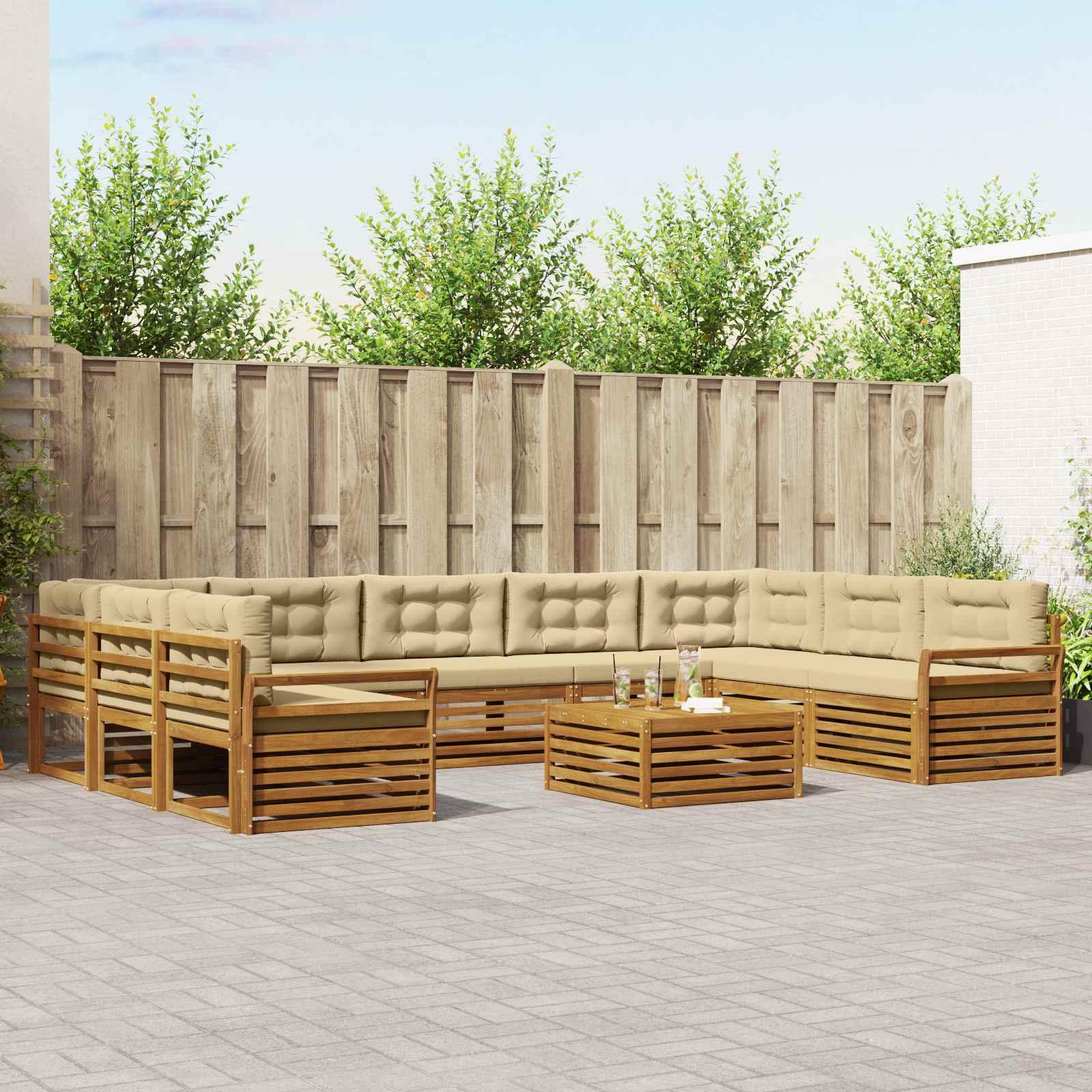 Sofasæt med pude 10 stk Naturlig og Beige Massivt Akacietræ billede