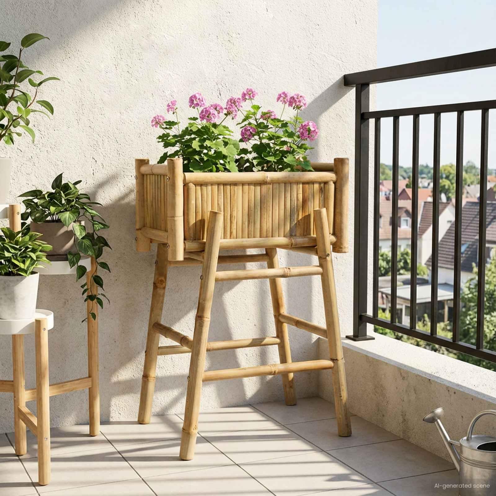 Havekrukke med holder Naturfarvet 50 x 38 x 74 cm Bambus billede