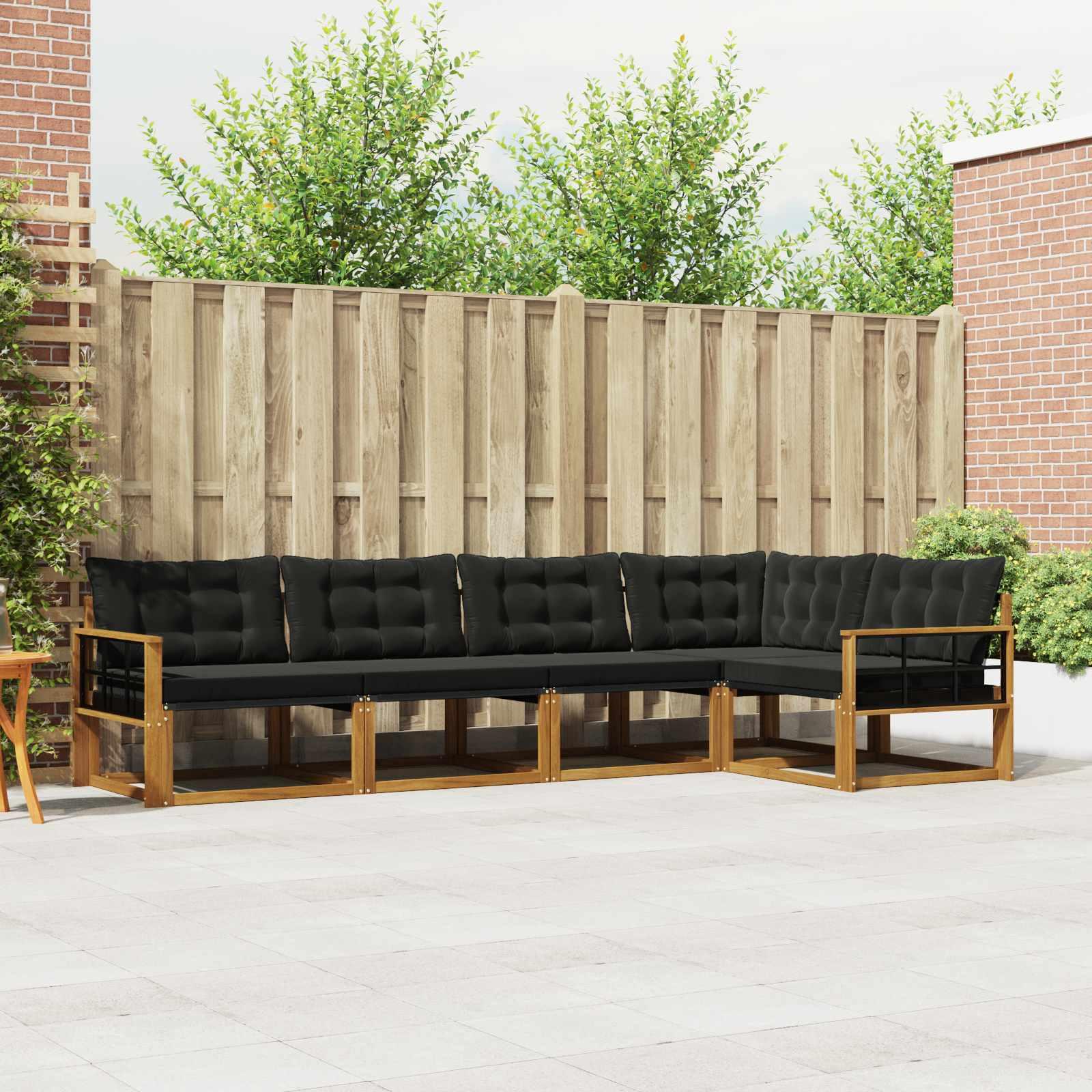 Udendørs sofagruppe med pude 5 stk Naturlig og sort billede