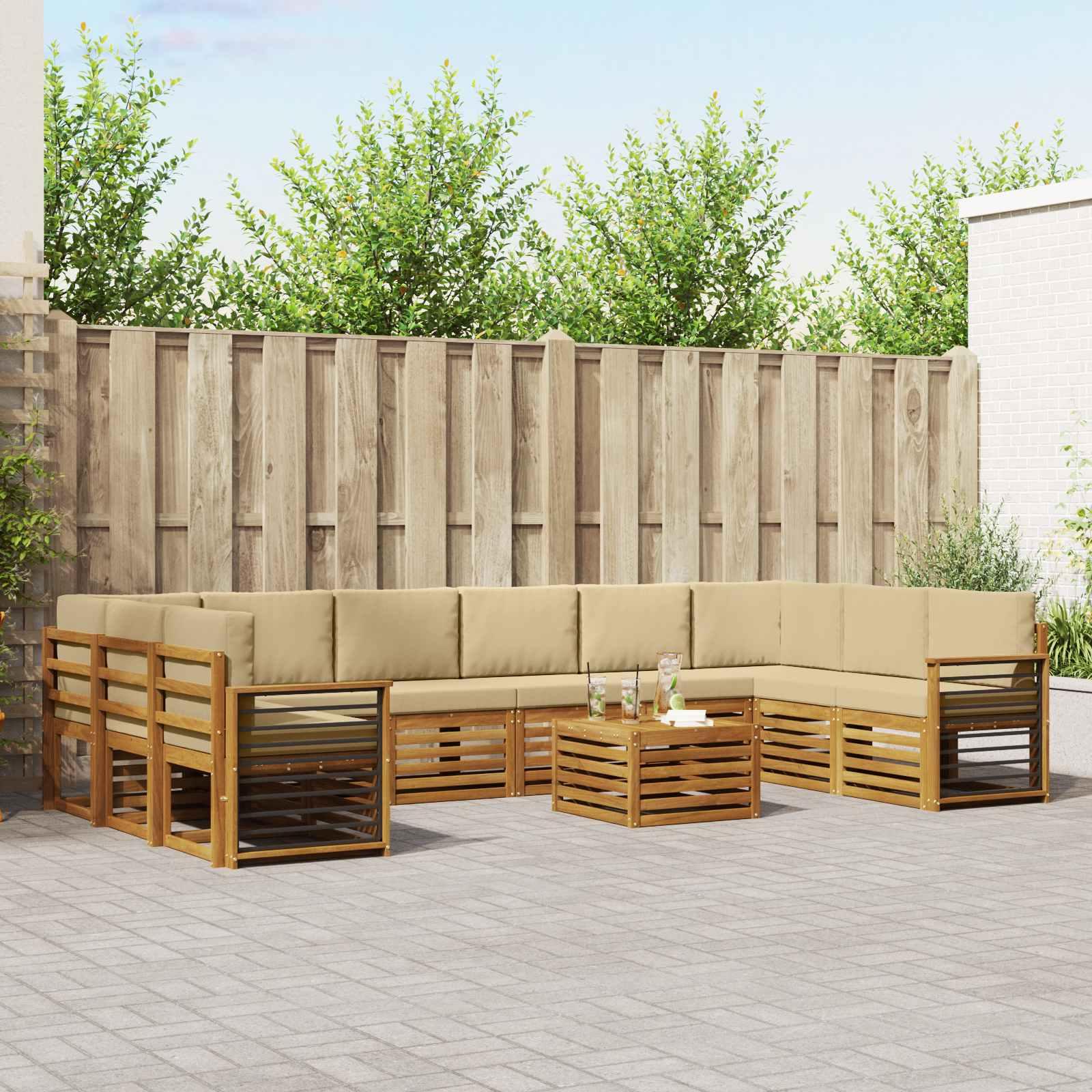 Sofasæt med pude 11 stk Naturlig og Beige Massivt Akacietræ billede