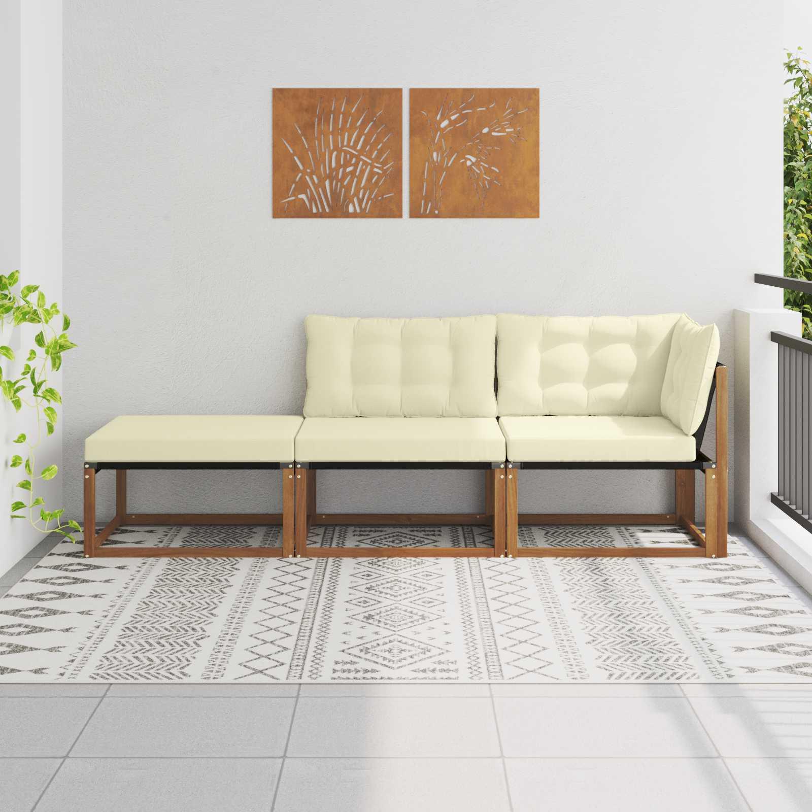 Udendørs Sektionel Sofa Enheder med pude 3 Stk Naturfarvet billede