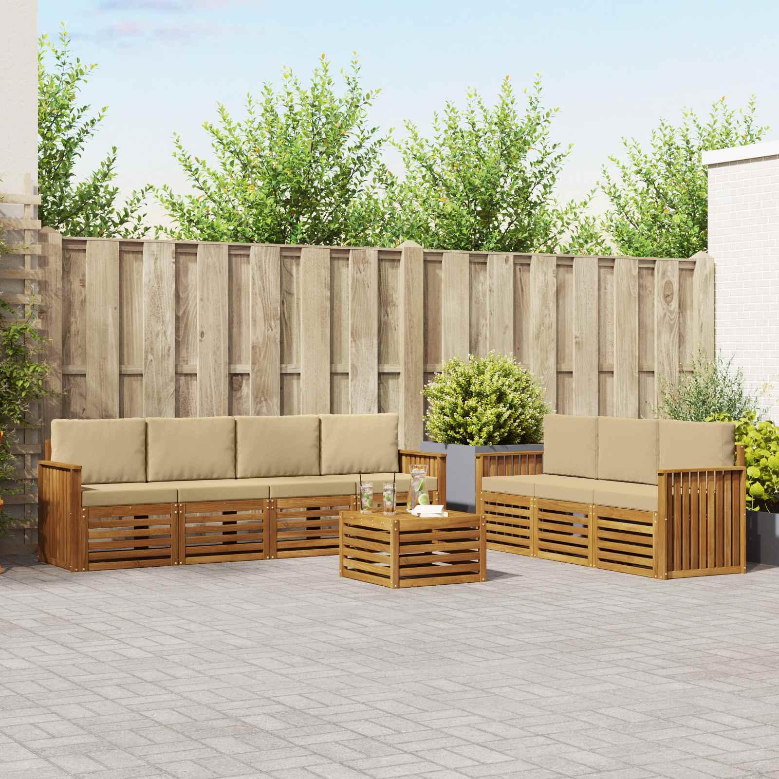 Sofasæt med pude 8 stk Naturlig og Beige Massivt Akacietræ billede