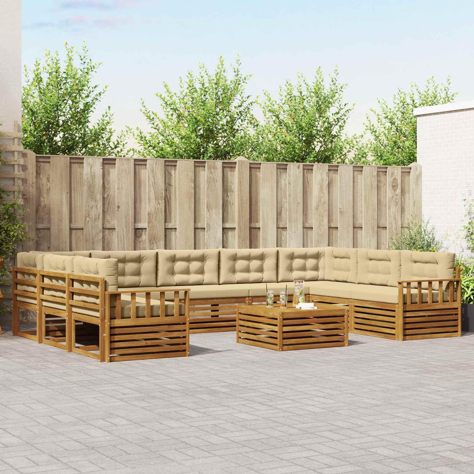 Sofasæt med pude 10 stk Naturlig og Beige Massivt Akacietræ billede