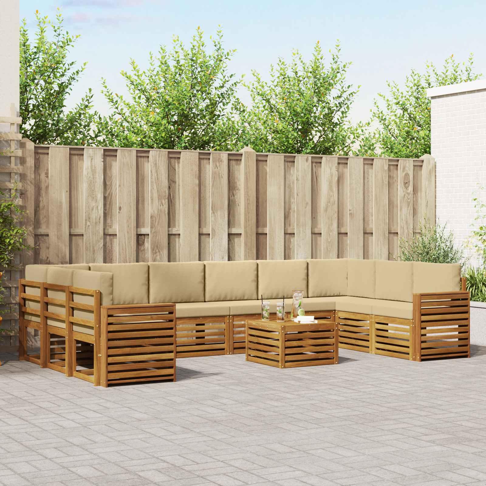 Sofasæt med pude 11 stk Naturlig og Beige Massivt Akacietræ billede