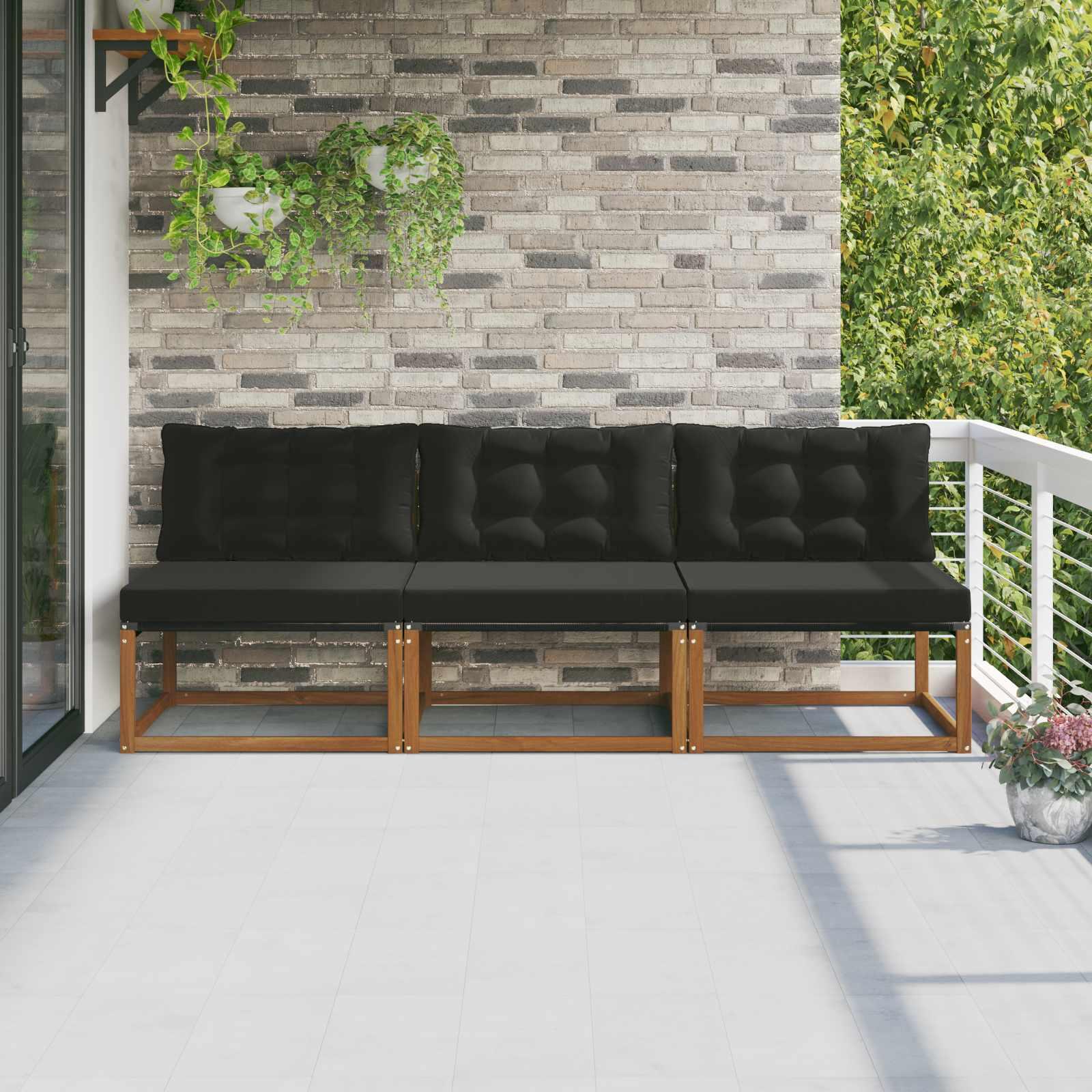 3 Stk Udendørs Mellem Sofa Massivt Akacietræ Naturfarvet billede