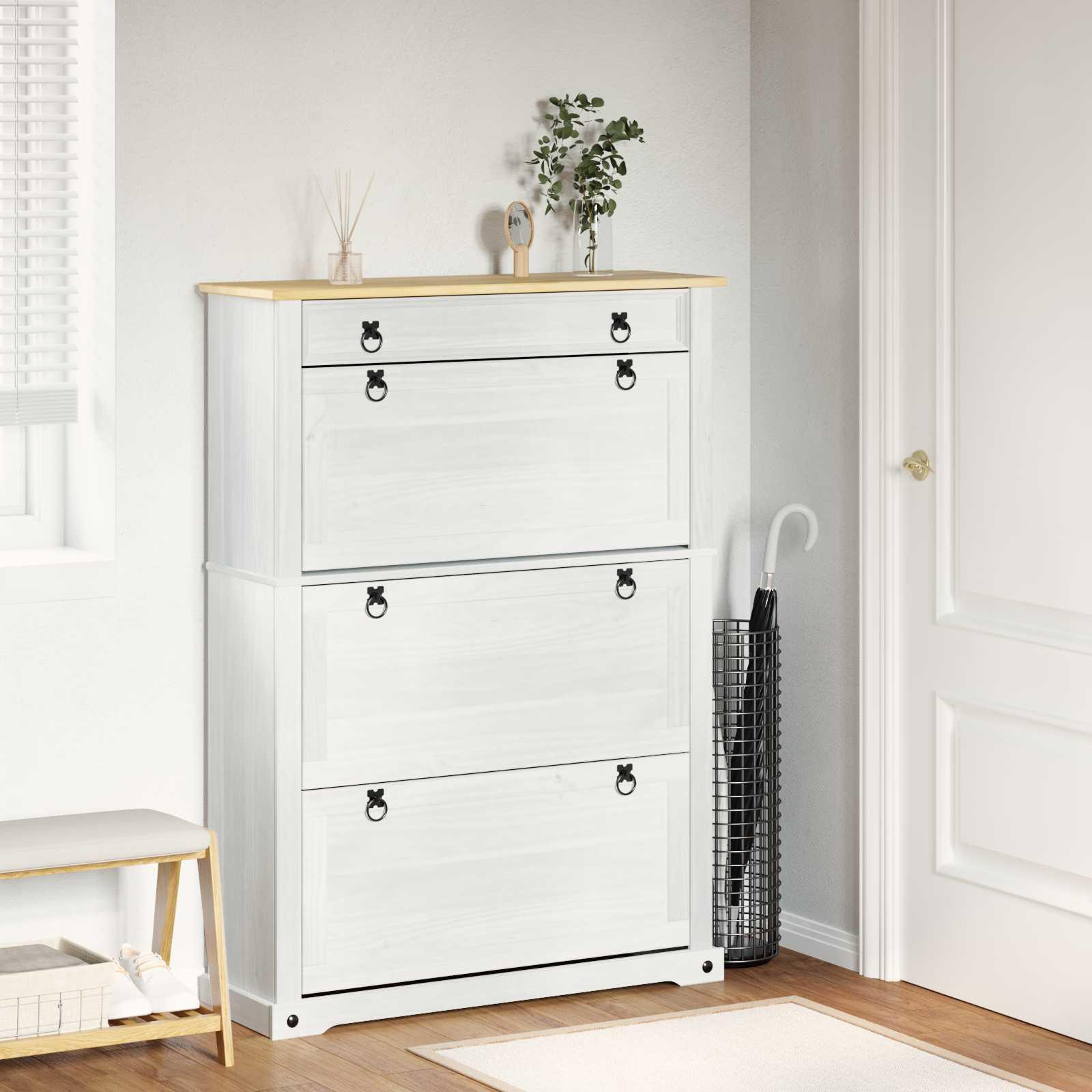 Sko skab med hylde Corona Hvid 99 x 32 x 138 cm Massiv fyrretræ billede