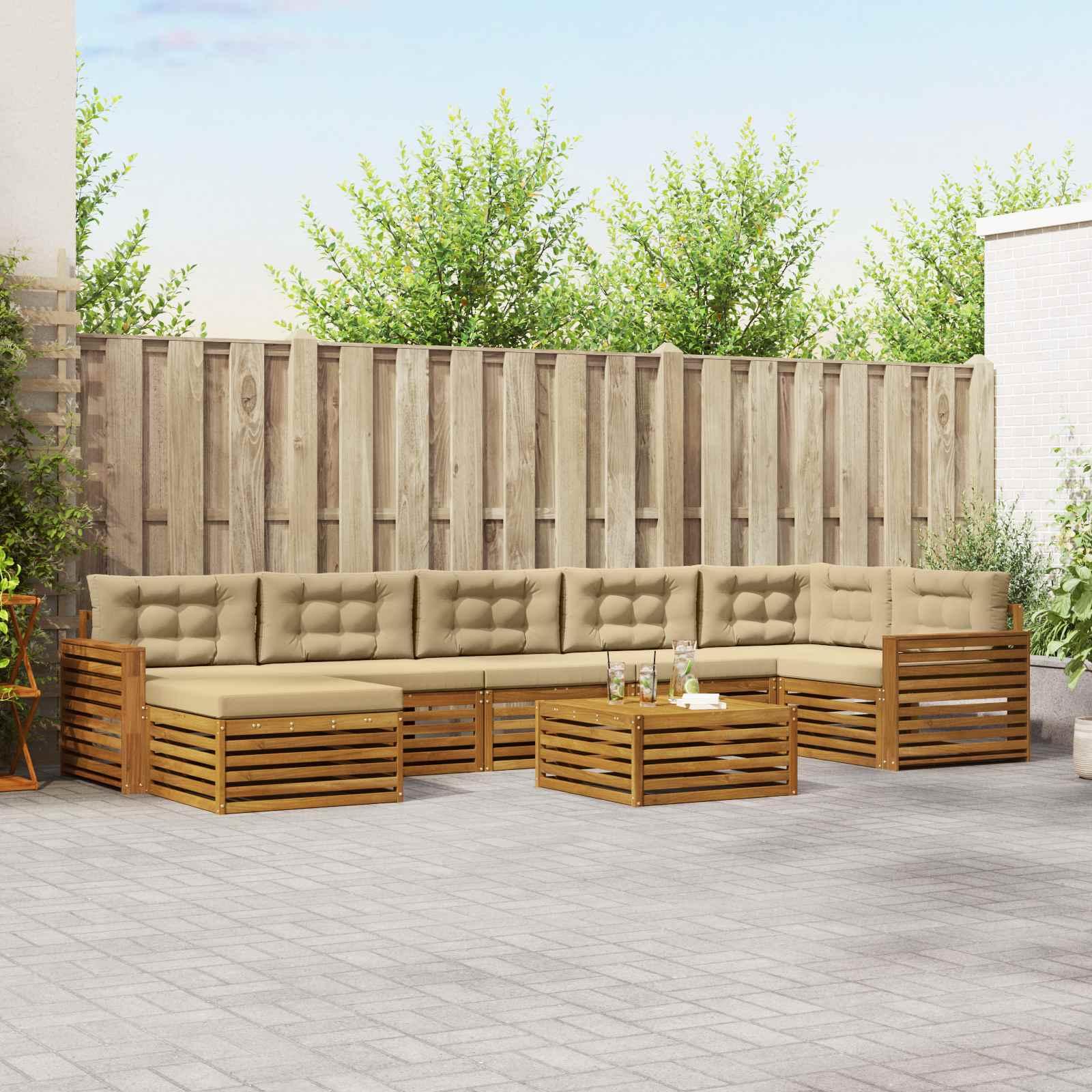 Sofasæt med pude 8 stk Naturlig og Beige Massivt Akacietræ billede