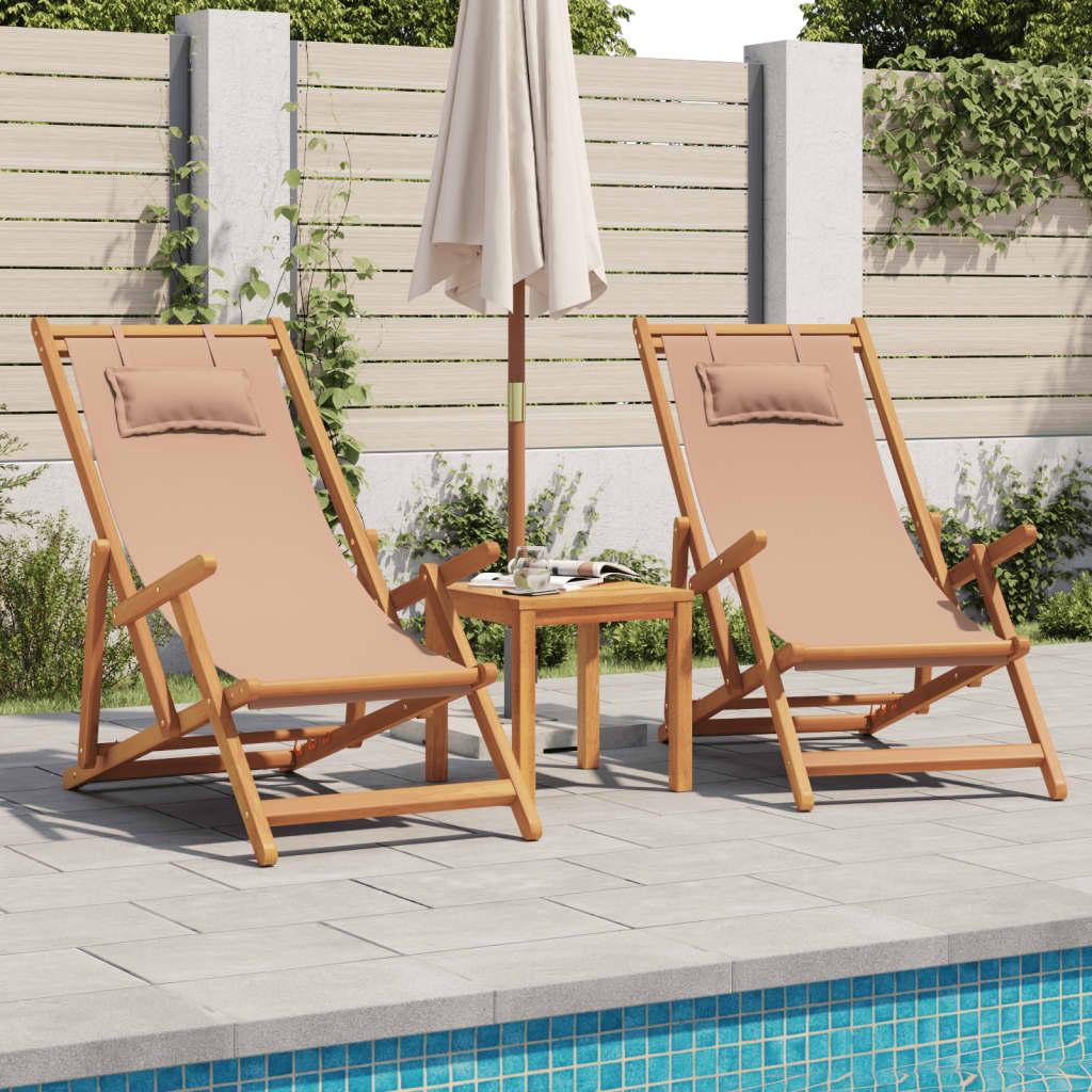Strandstole 2 stk. foldbar stof og massivt træ gråbrun billede