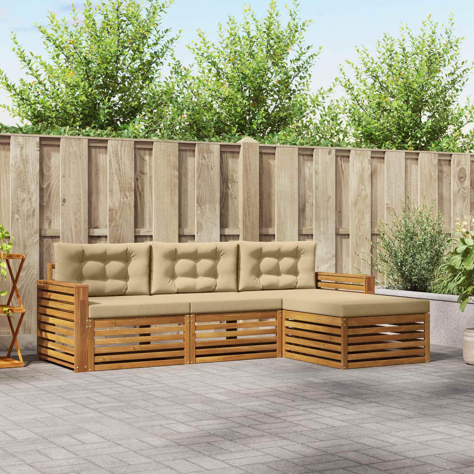 Udendørs sofagruppe i akacietræ - naturlig/beige, 257,5 × 162,5 × 73 cm