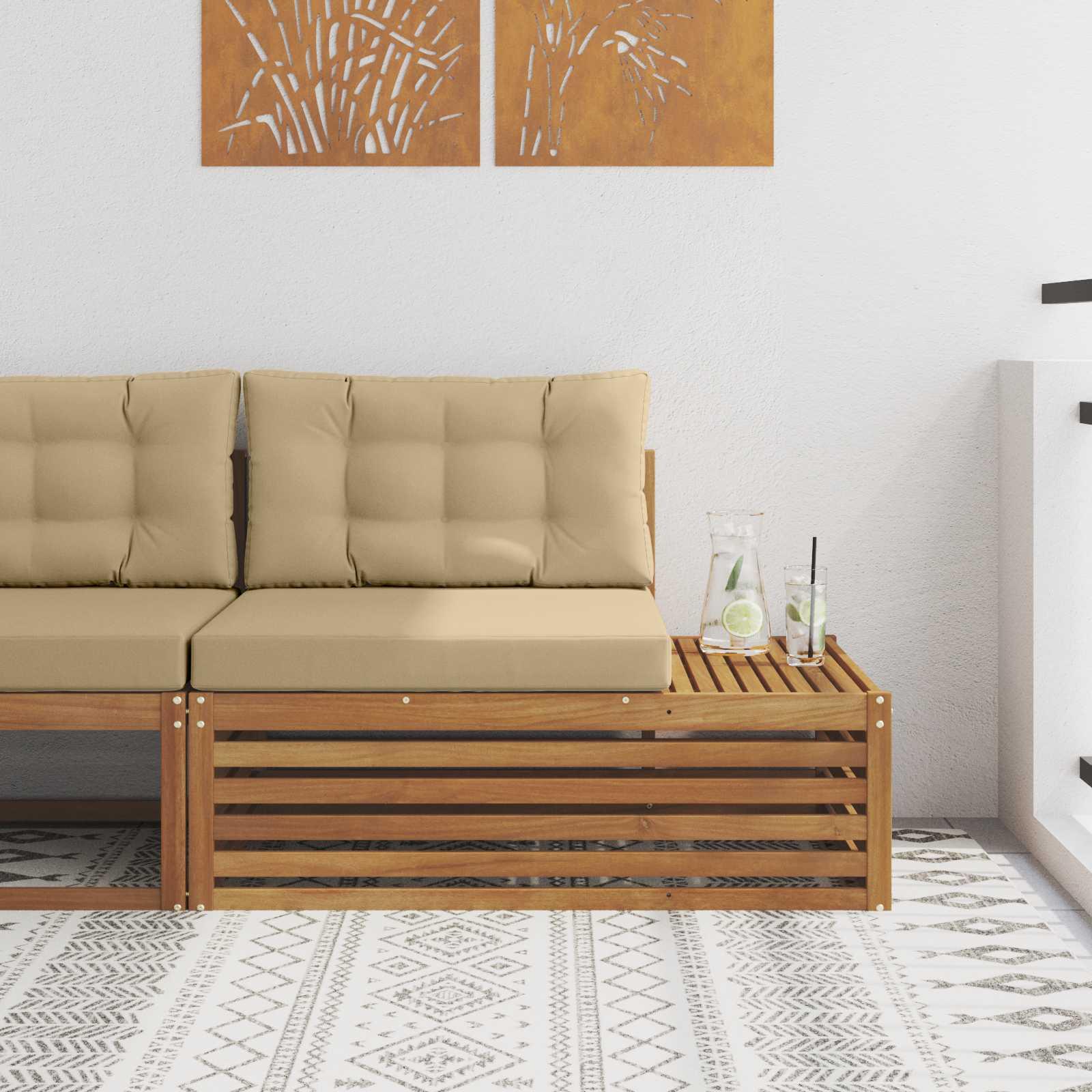 Udendørs end sofa med pude 3 Stk Naturfarvet 115 x 83 x 73 cm billede