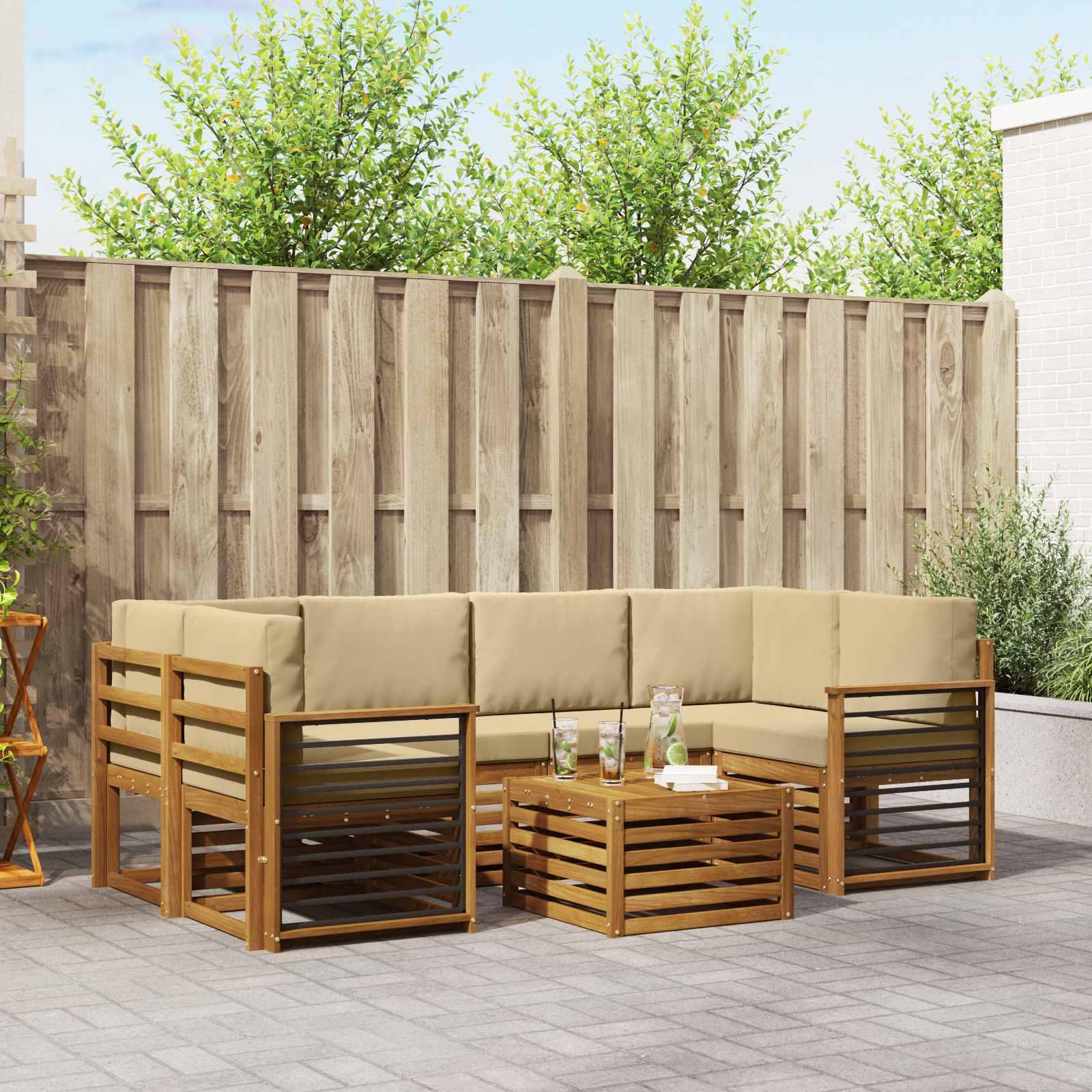 Sofasæt med pude 7 stk Naturlig og Beige Massivt Akacietræ billede