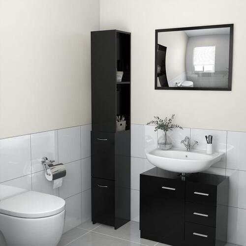 Badeværelsesskab 25x26,5x170 cm konstrueret træ sort