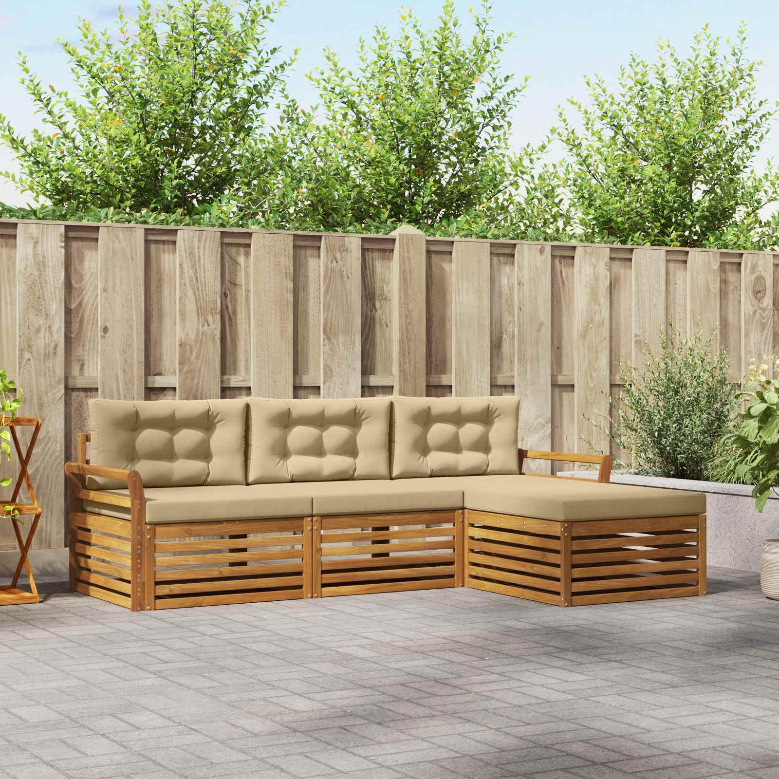Udendørs sofagruppe i akacietræ - naturlig/beige, 254 × 162,5 × 73 cm