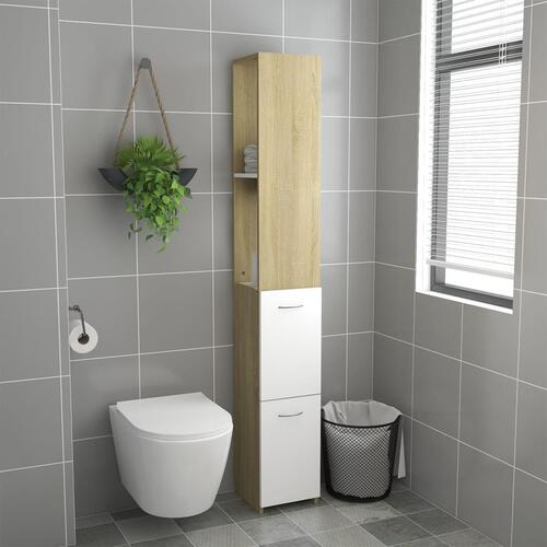 Badeværelsesskab 25x26,5x170 cm spånplade hvid og sonoma-eg