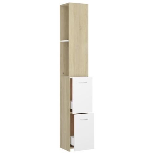 Badeværelsesskab 25x26,5x170 cm spånplade hvid og sonoma-eg