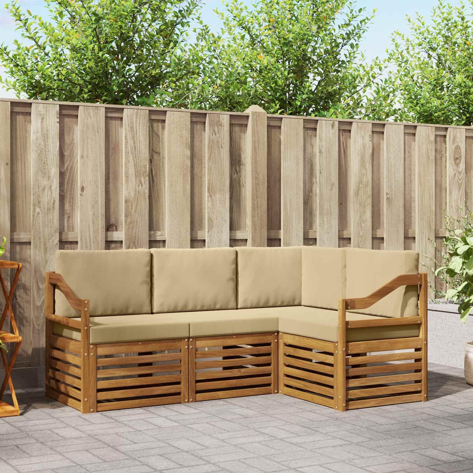 Sofasæt med pude 4 stk Naturlig og Beige Massivt Akacietræ billede