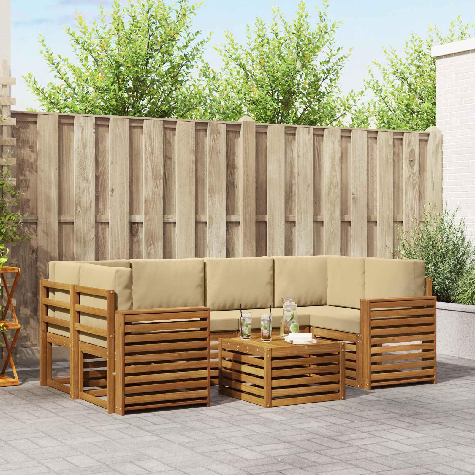 Sofasæt med pude 7 stk Naturlig og Beige Massivt Akacietræ billede