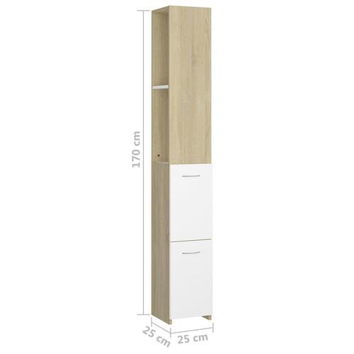 Badeværelsesskab 25x26,5x170 cm spånplade hvid og sonoma-eg