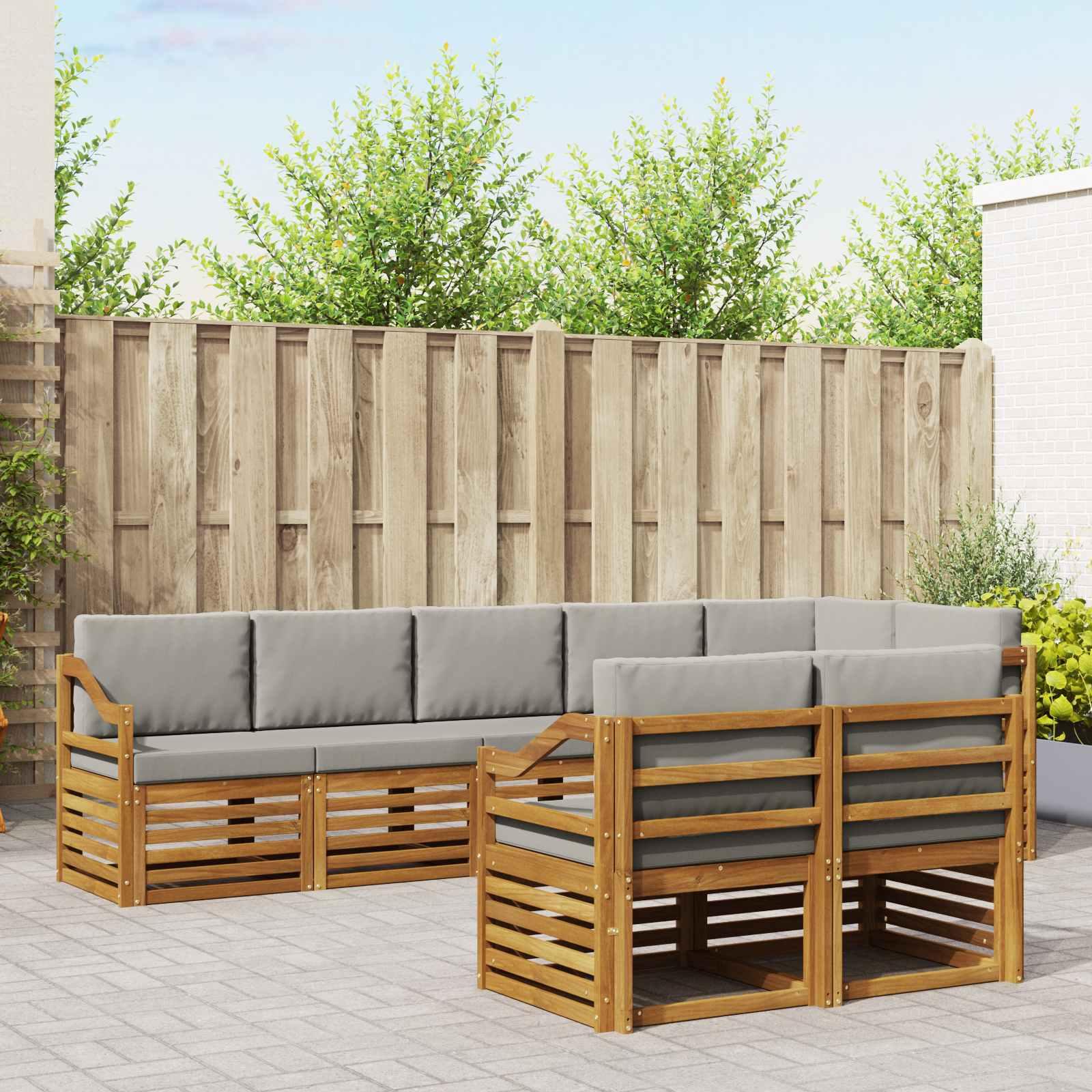 Sofasæt med pude 8 stk Naturlig og Lys Grå Massivt Akacietræ billede