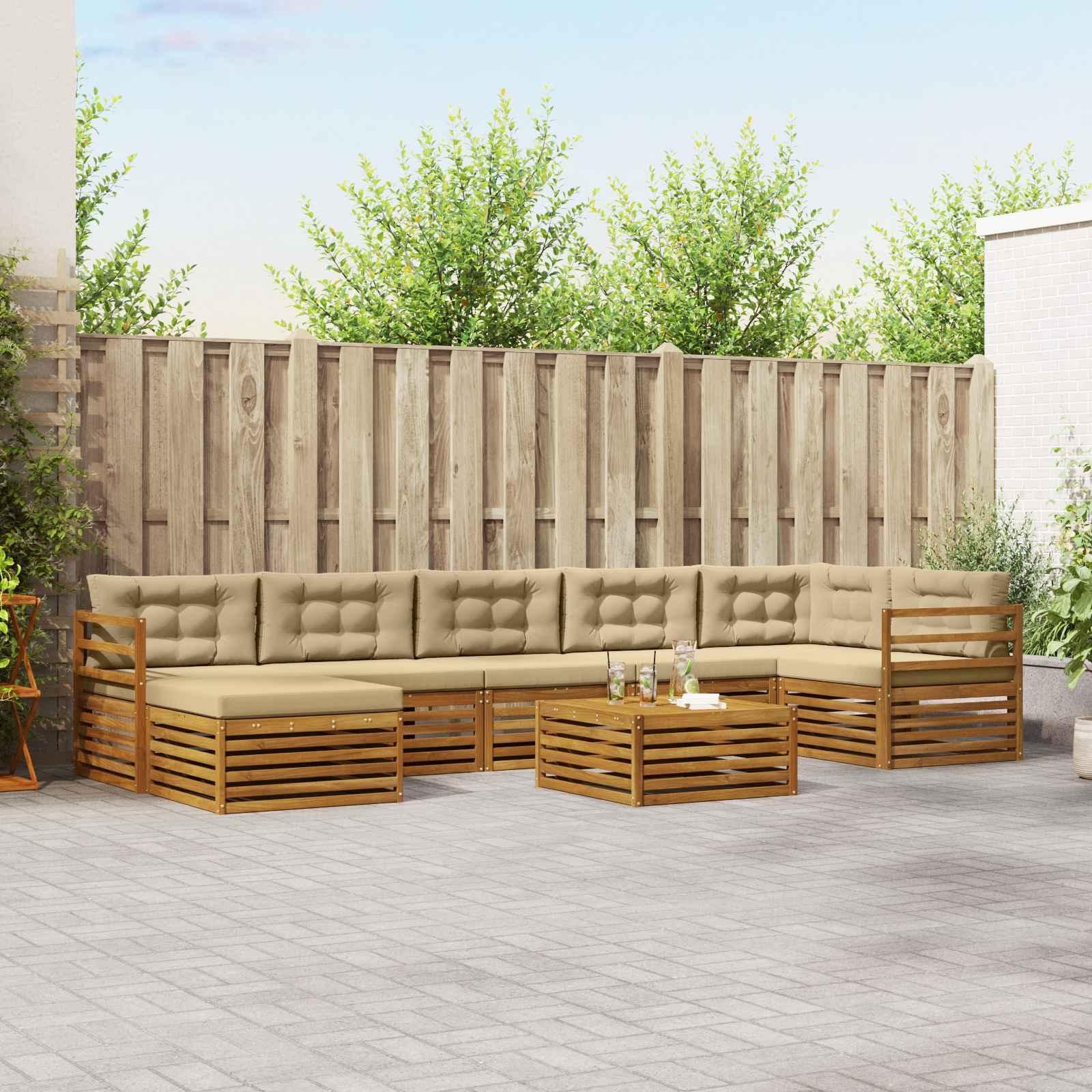 Sofasæt med pude 8 stk Naturlig og Beige Massivt Akacietræ billede
