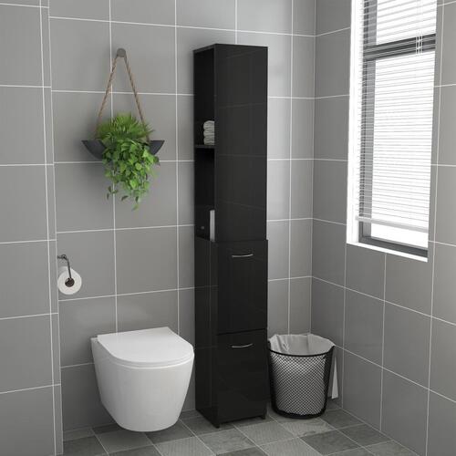 Badeværelsesskab 25x26,5x170 cm konstrueret træ sort højglans