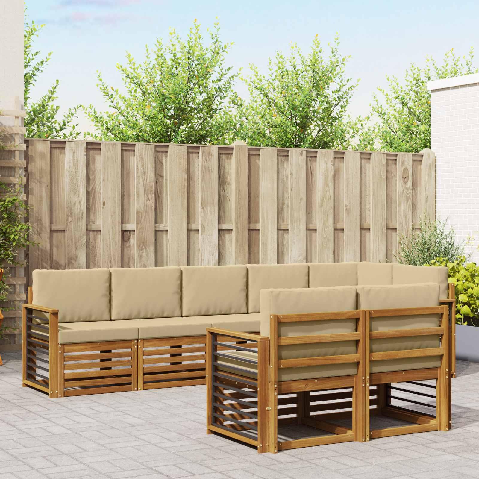 Sofasæt med pude 8 stk Naturlig og Beige Massivt Akacietræ billede