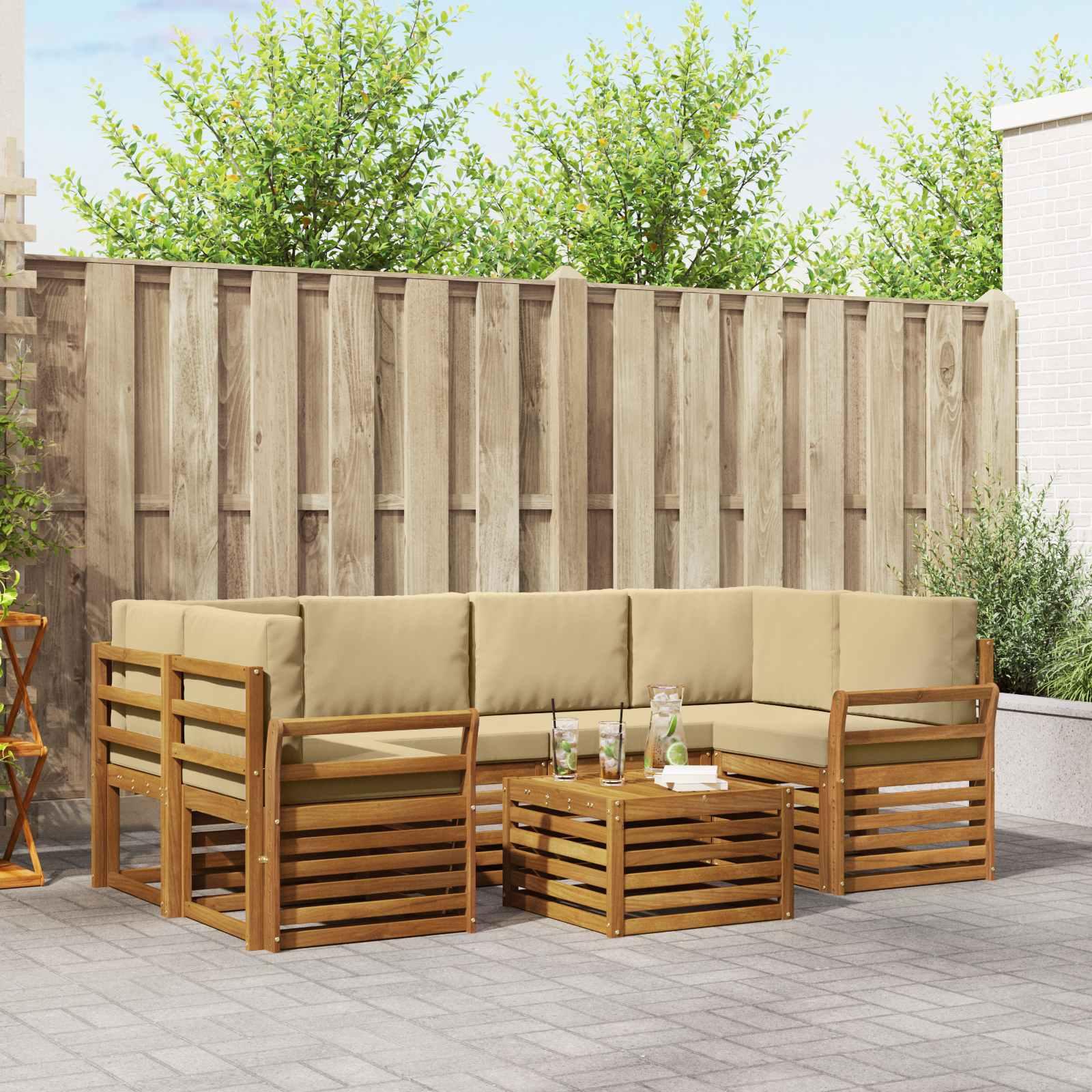 Sofasæt med pude 7 stk Naturlig og Beige Massivt Akacietræ billede