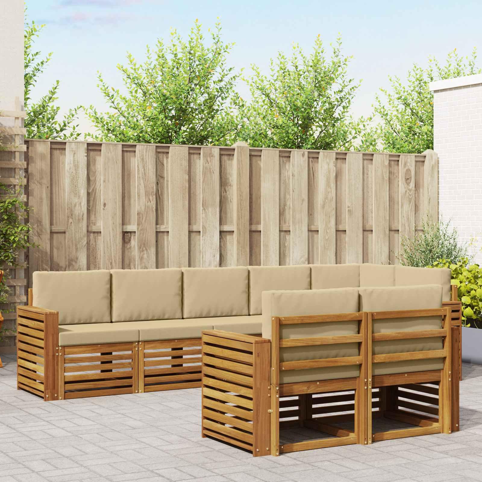 Sofasæt med pude 8 stk Naturlig og Beige Massivt Akacietræ billede