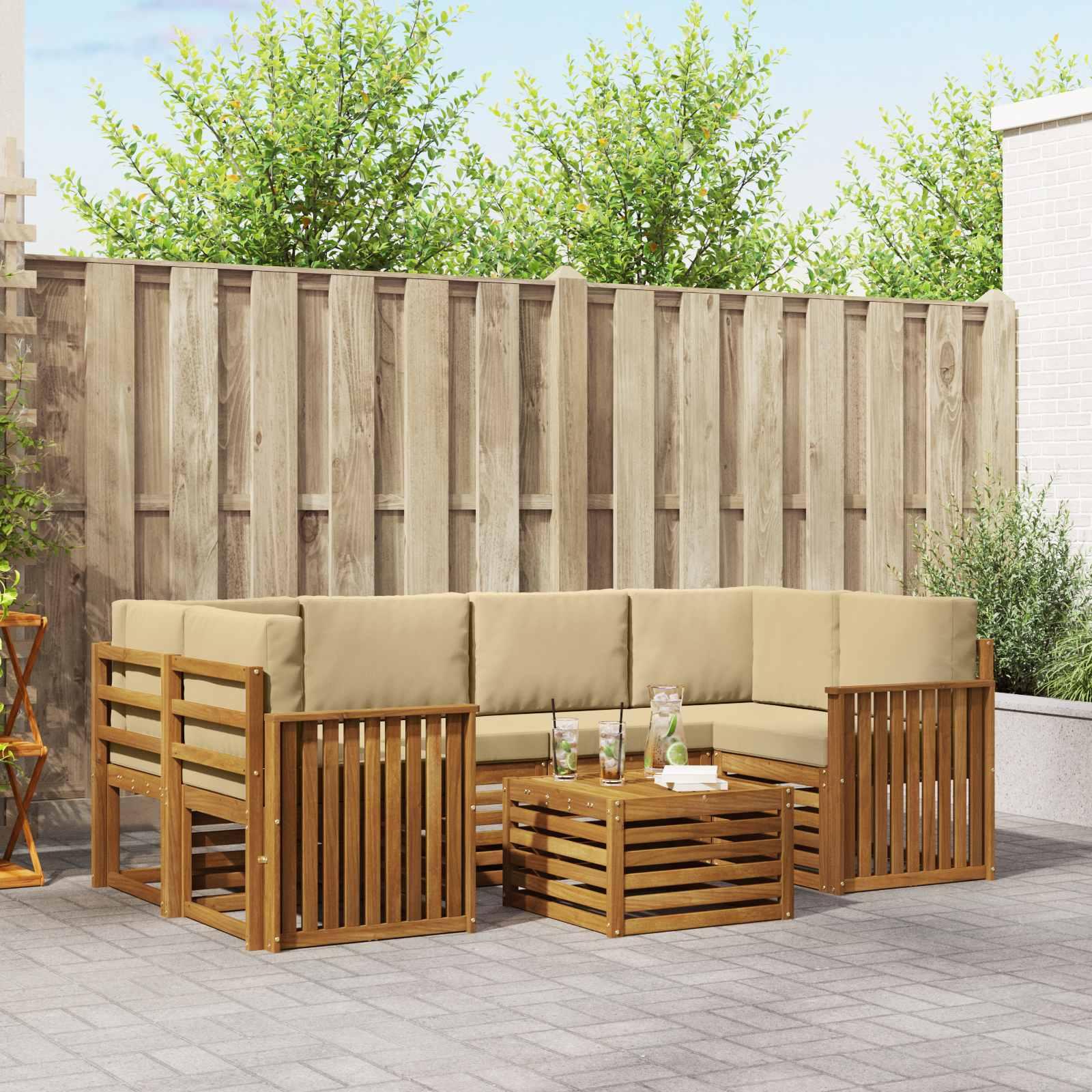 Sofasæt med pude 7 stk Naturlig og Beige Massivt Akacietræ billede