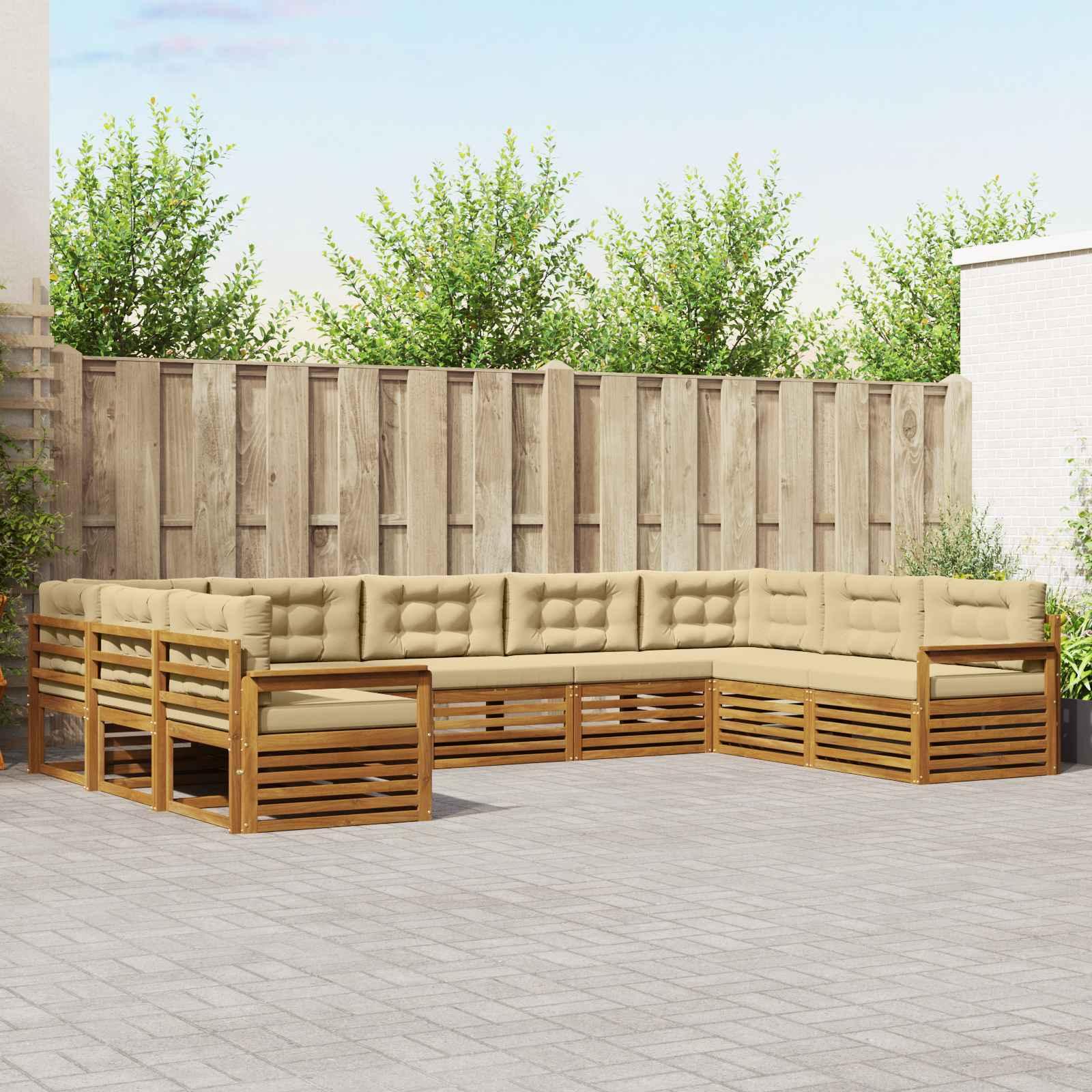 Sofasæt med pude 9 stk Naturlig og Beige Massivt Akacietræ billede
