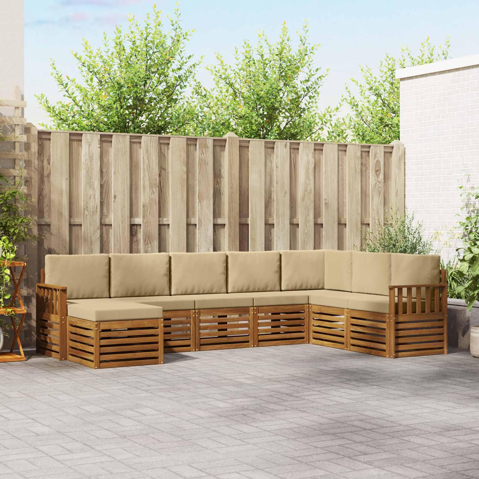 Sofasæt med pude 8 stk Naturlig og Beige Massivt Akacietræ billede