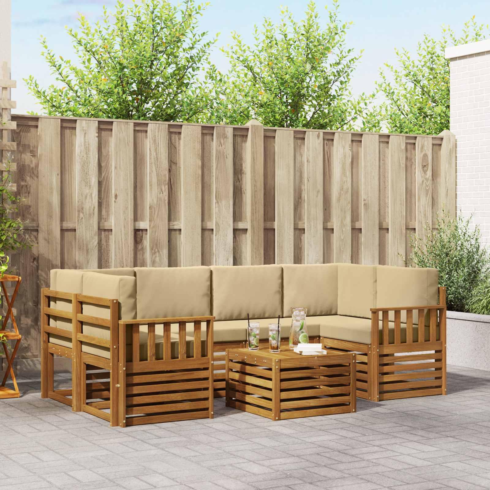 Sofasæt med pude 7 stk Naturlig og Beige Massivt Akacietræ billede