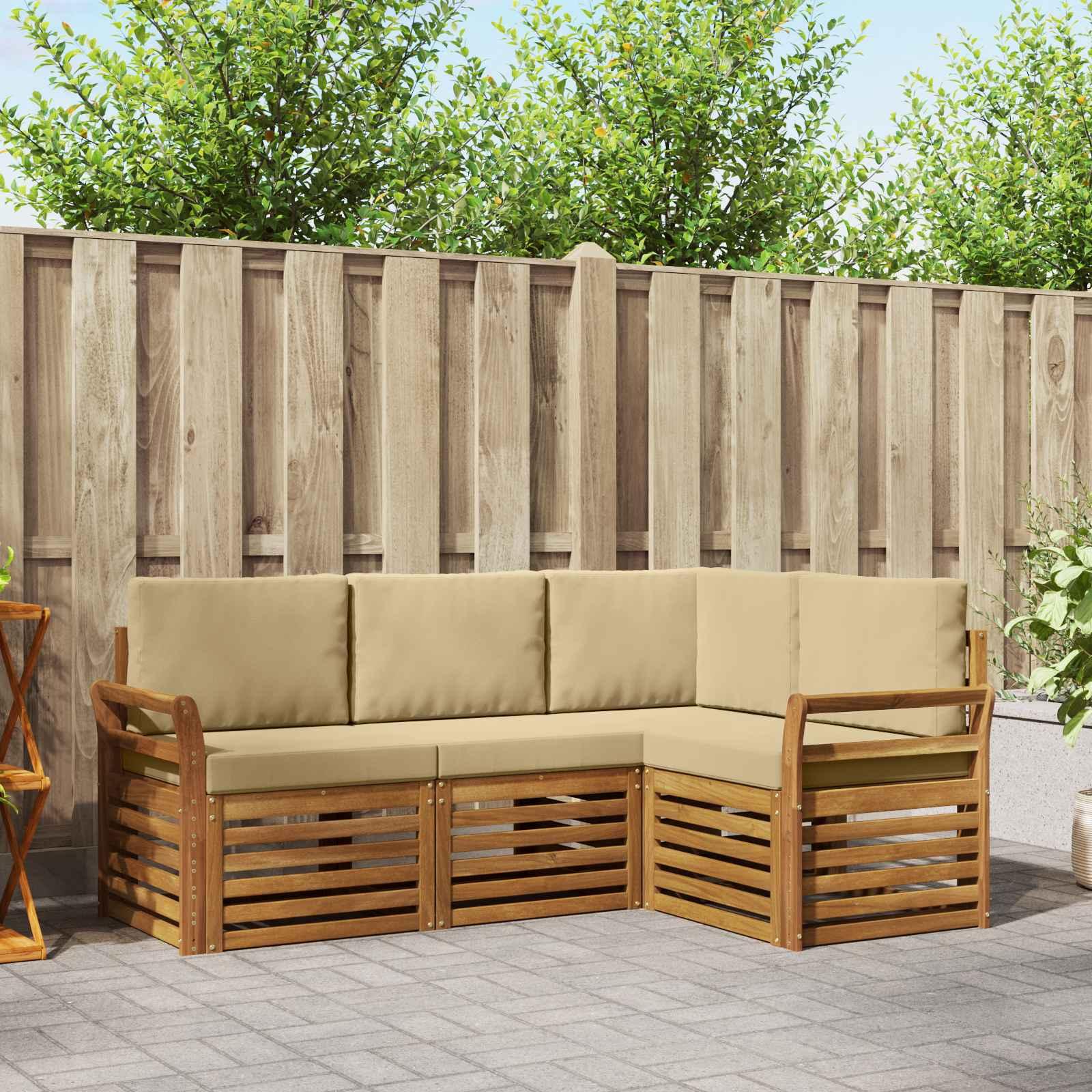Sofasæt til terrasse med puder - 4 dele, naturlig/beige, massivt akacietræ billede