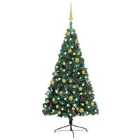 Kunstigt halvt juletræ med lys og kuglesæt 120 cm grøn