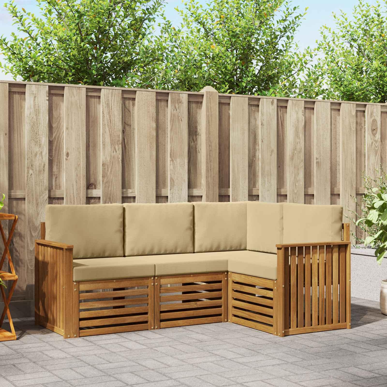 Sofasæt med pude 4 stk Naturlig og Beige Massivt Akacietræ billede