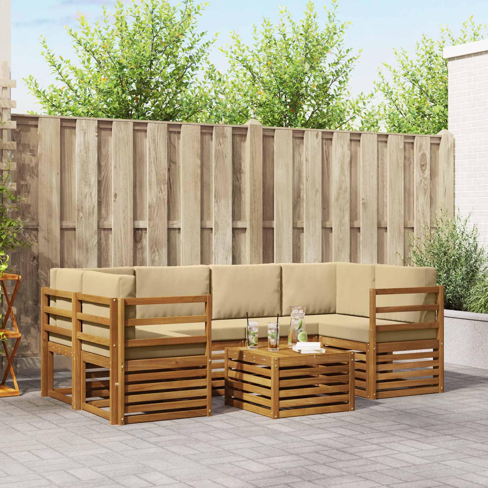 Sofasæt med pude 7 stk Naturlig og Beige Massivt Akacietræ billede