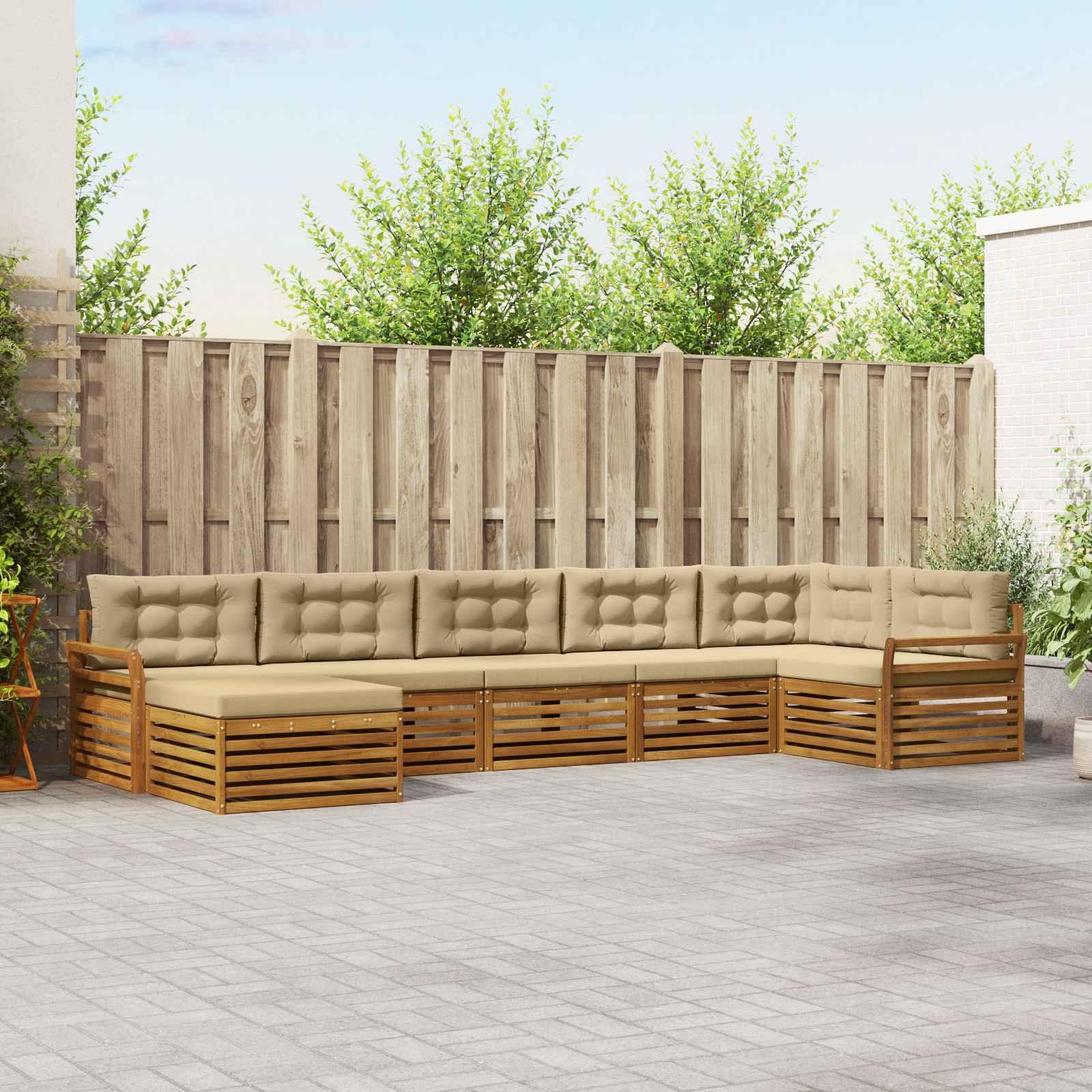 Udendørs sofagruppe i akacietræ med puder, 7 dele - naturlig/beige
