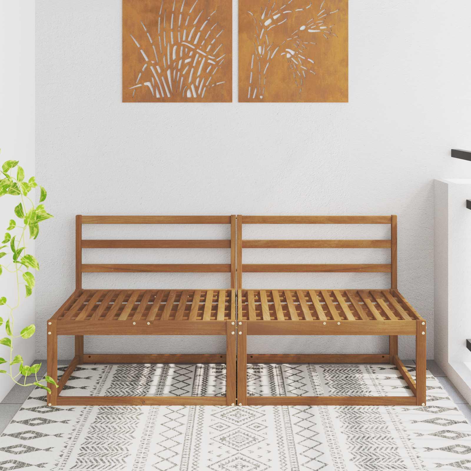 2 Stk Udendørs Mellem Sofa Massivt Akacietræ Naturfarvet billede