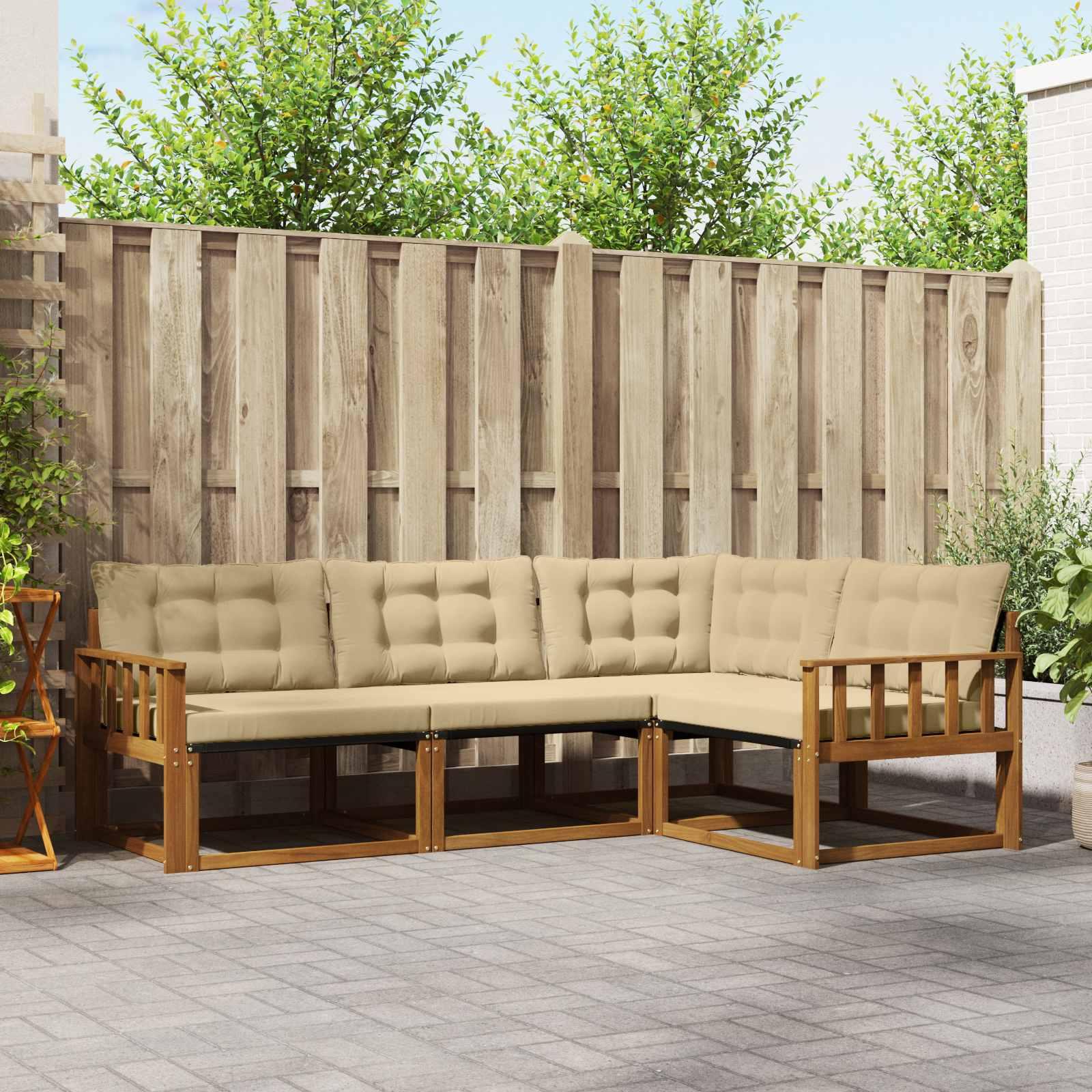 Sofa Sæt 4 stk Naturlig og Beige Massiv akacietræ og Textilene billede