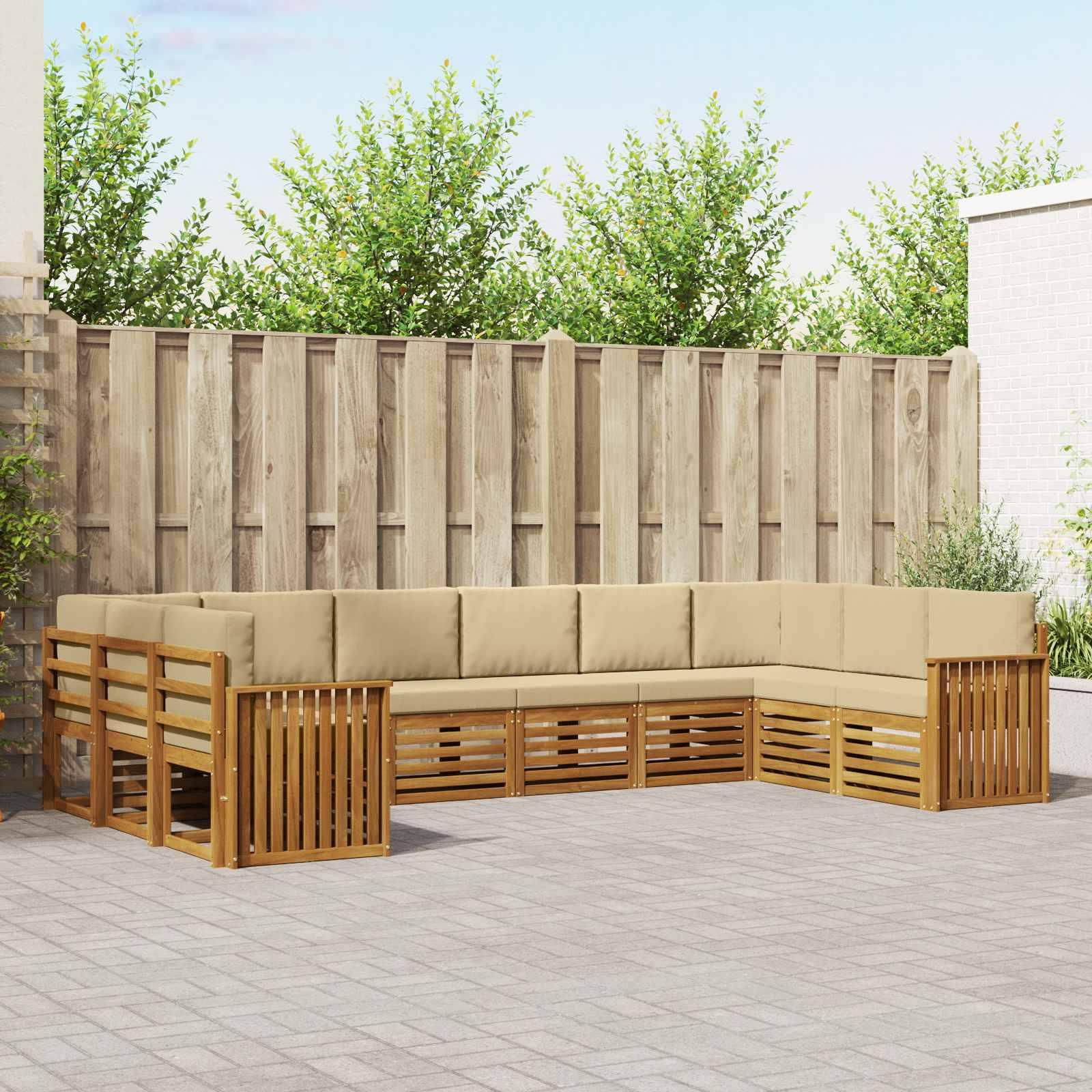 Sofasæt med pude 10 stk Naturlig og Beige Massivt Akacietræ billede