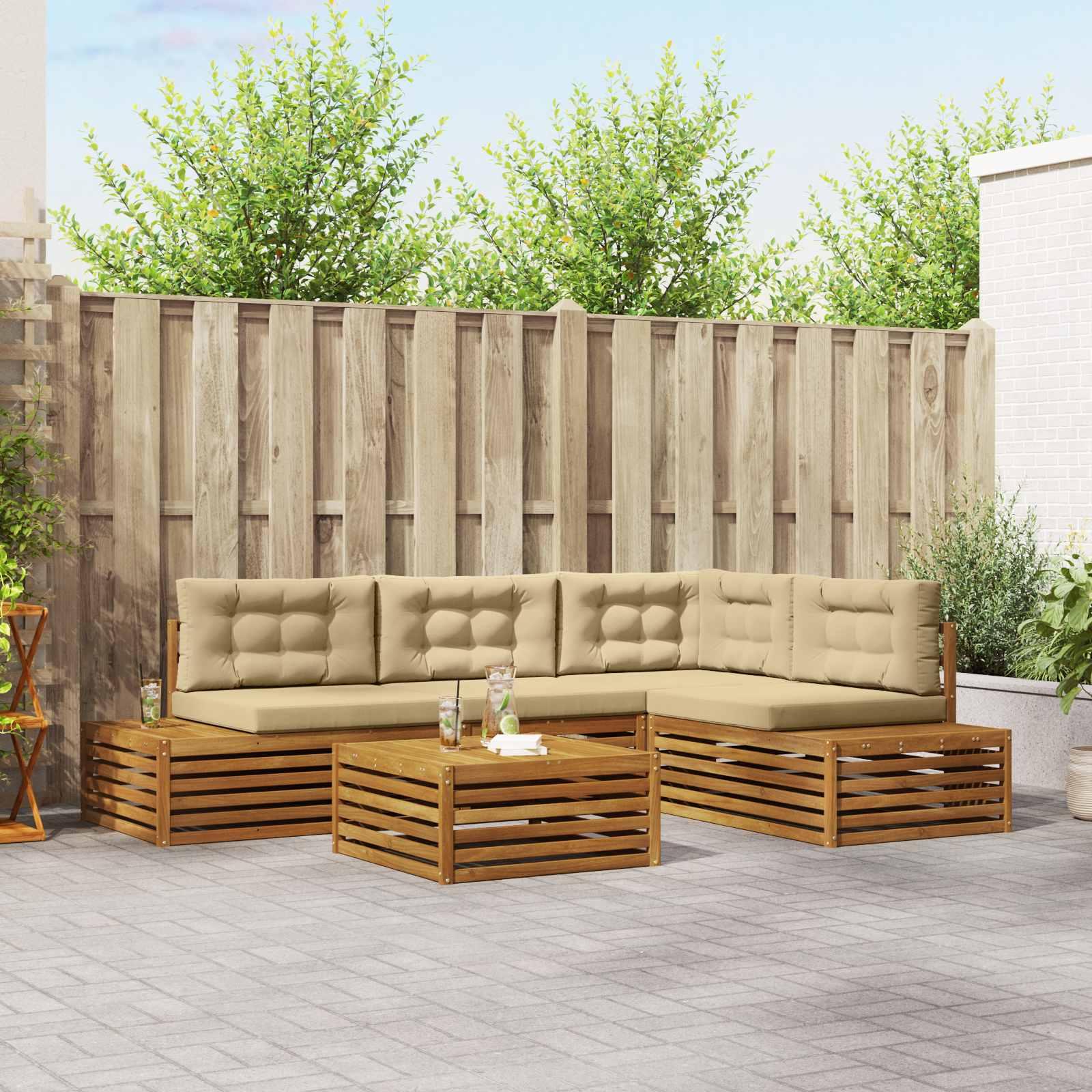 Sofasæt 14 Stk Naturlig og Beige Soli Akacietræ og polyester billede