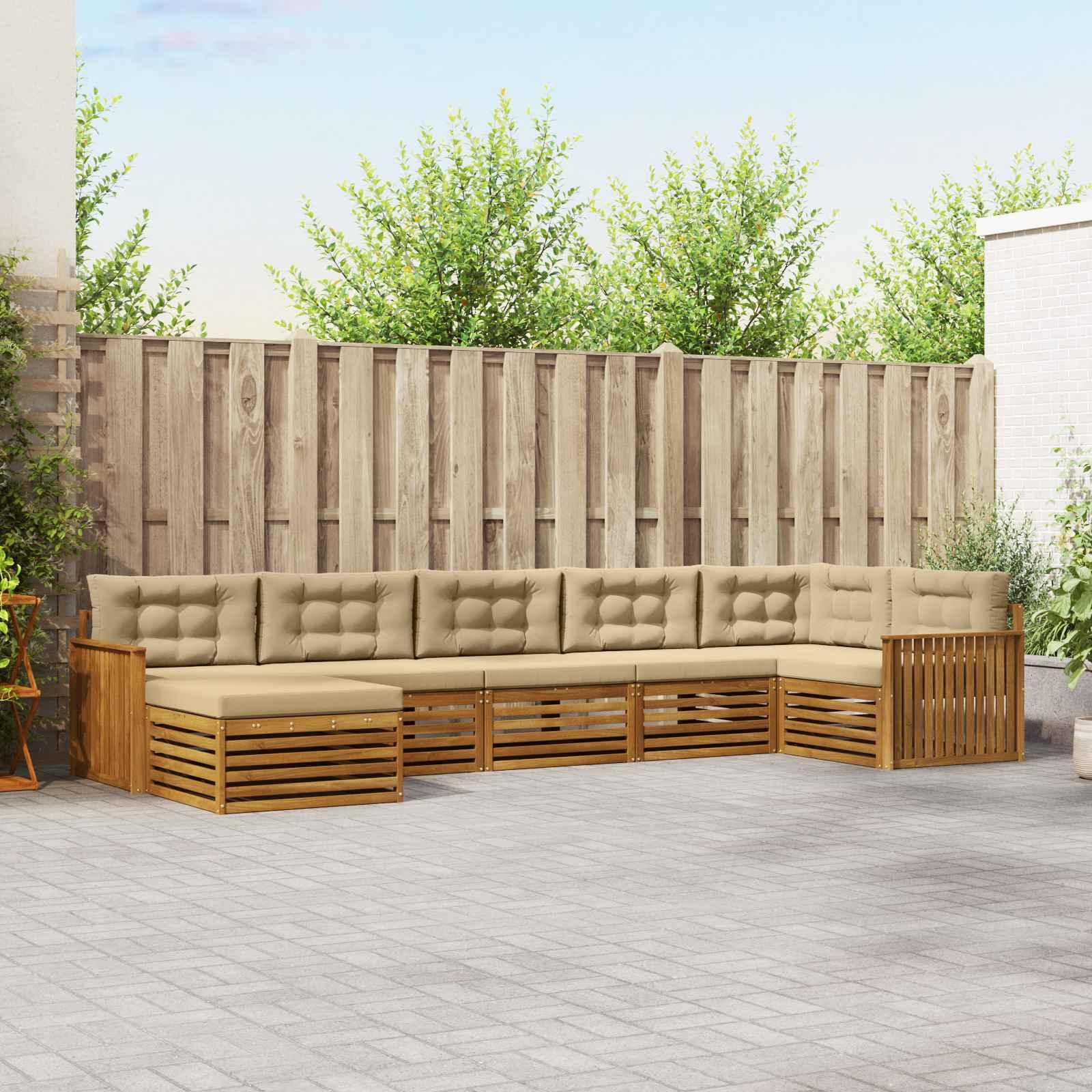 Sofasæt med pude 7 stk Naturlig og Beige Massivt Akacietræ billede