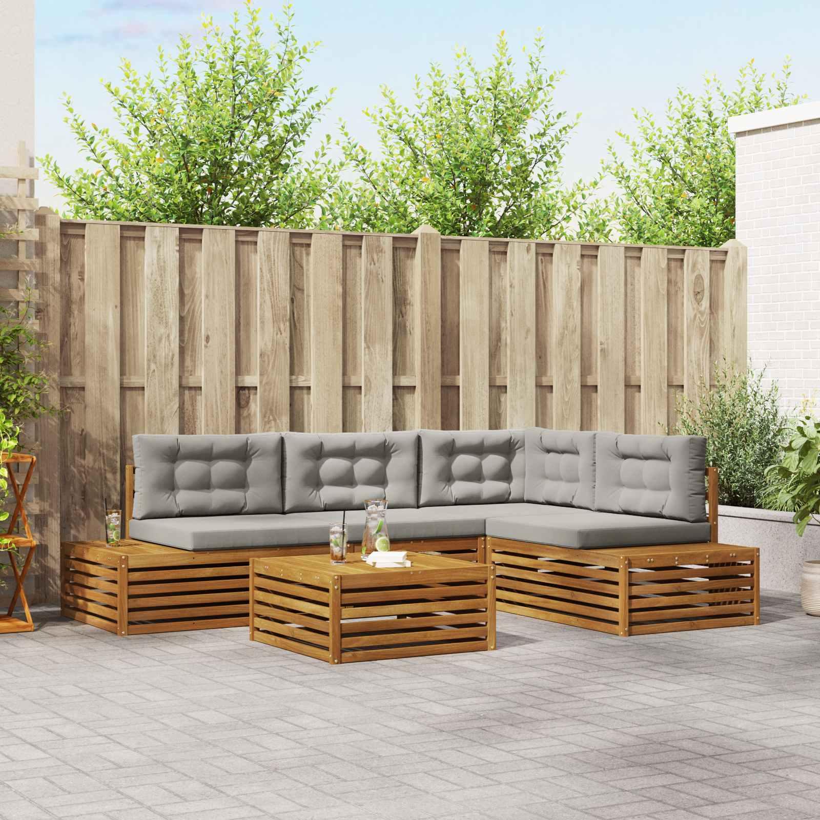 Sofasæt 14 Stk Naturlig og Lys Grå Soli Akacietræ og polyester billede