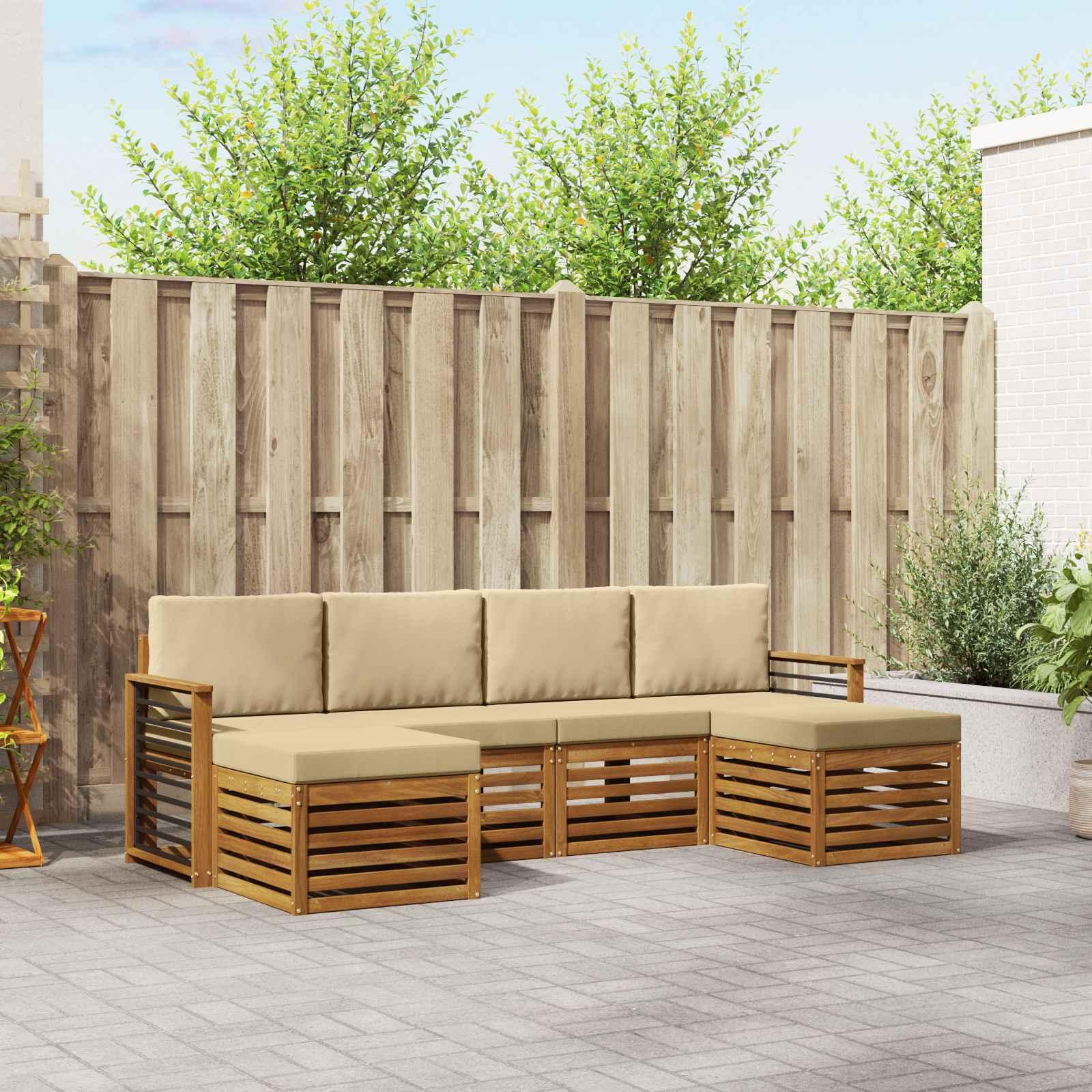 Sofasæt med pude 6 stk Naturlig og Beige Massivt Akacietræ billede