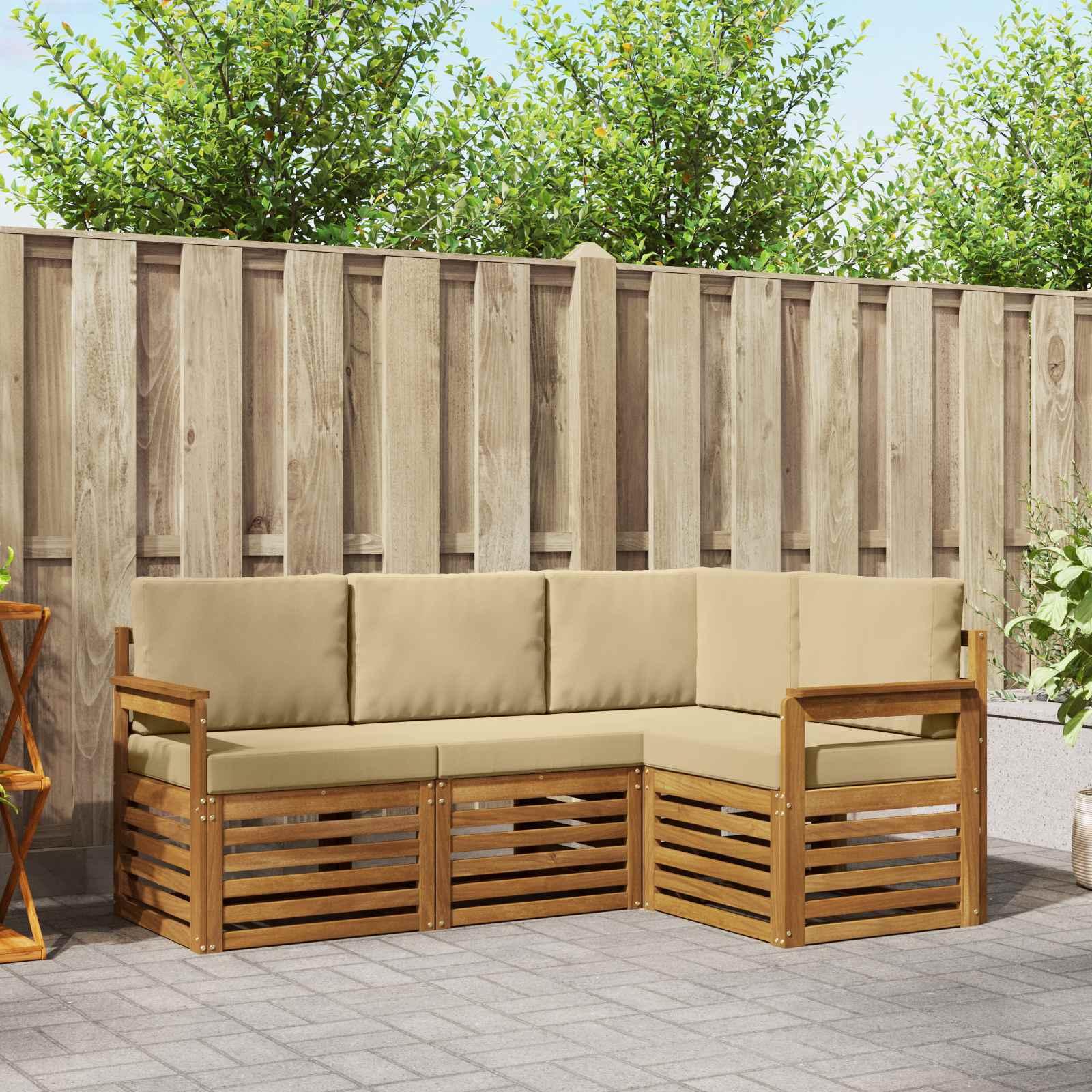 Sofasæt med pude 4 stk Naturlig og Beige Massivt Akacietræ billede