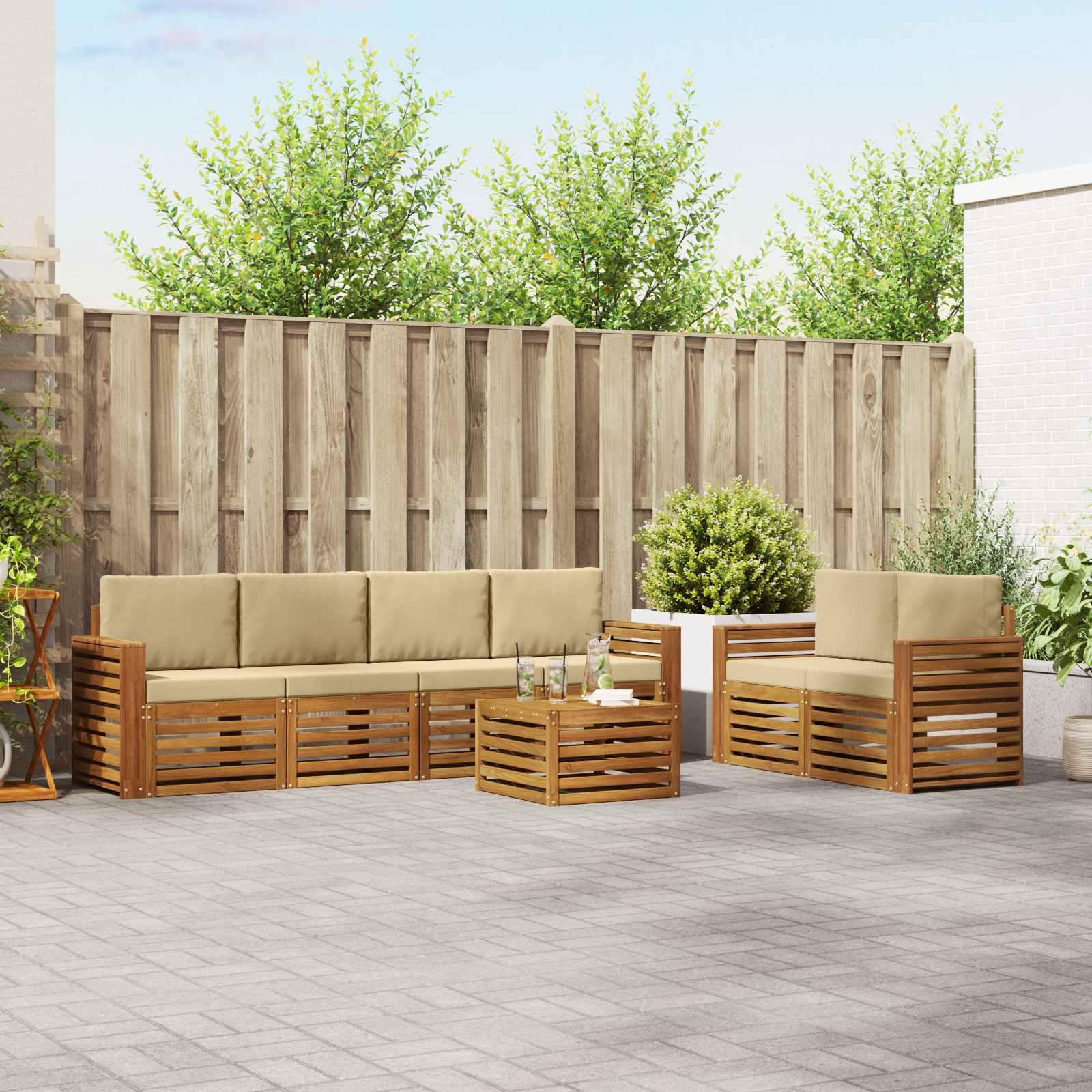 Sofasæt med pude 7 stk Naturlig og Beige Massivt Akacietræ billede