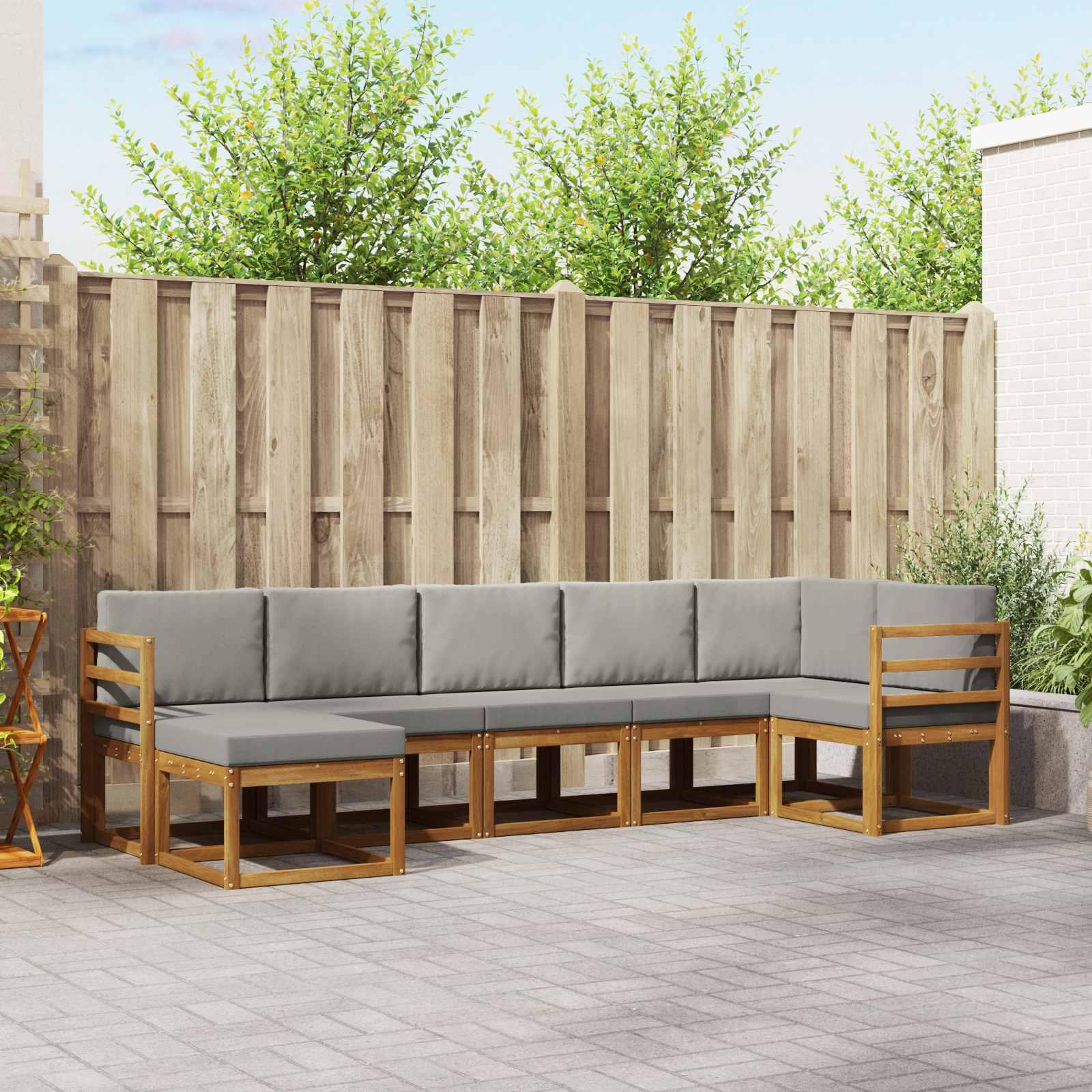 Sofa Sæt 7 stk Naturlig og Lys Grå Soli Akacietræ og polyester billede